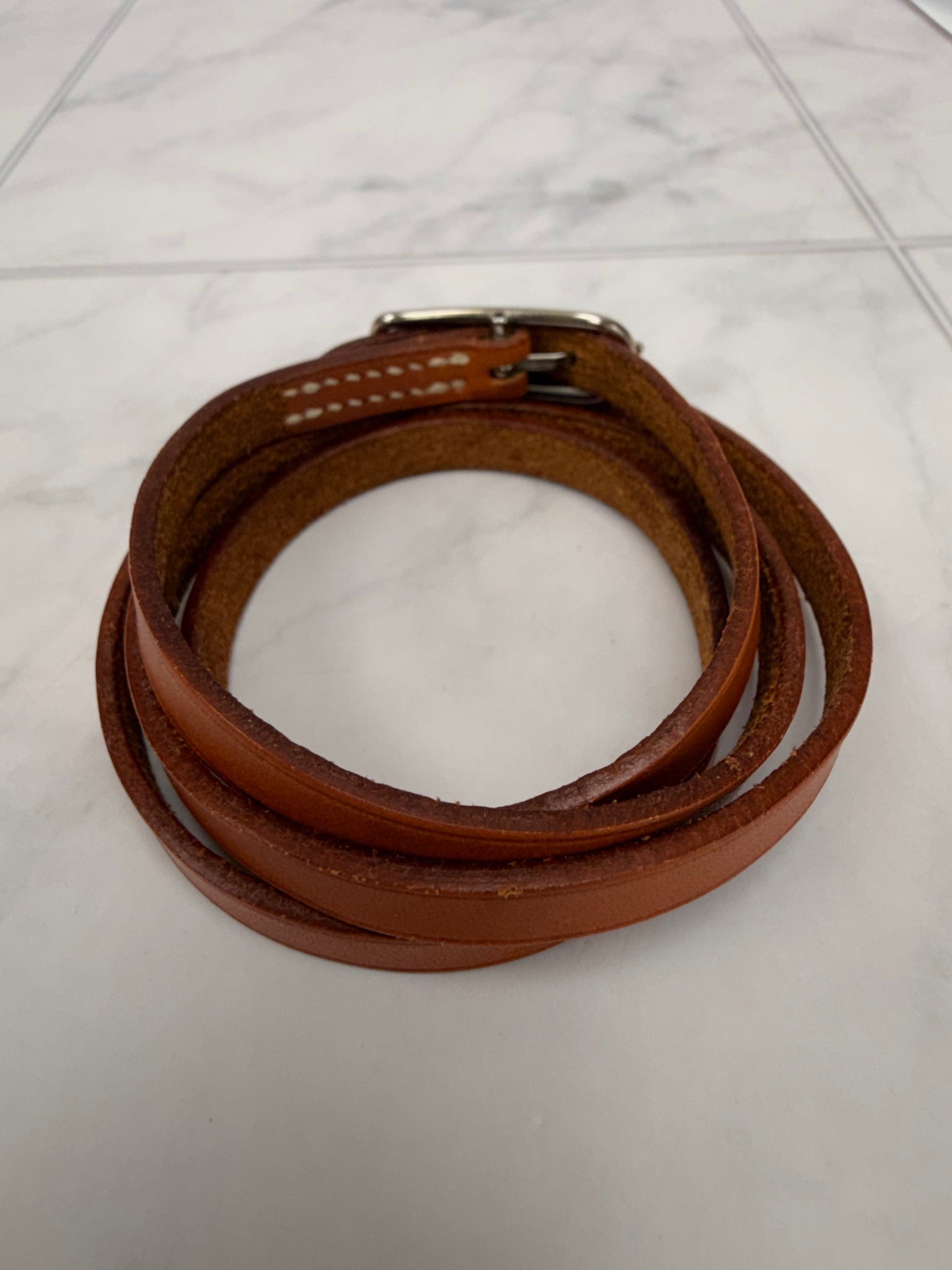 Hermes Brown Leather Hapi Long Bracelet