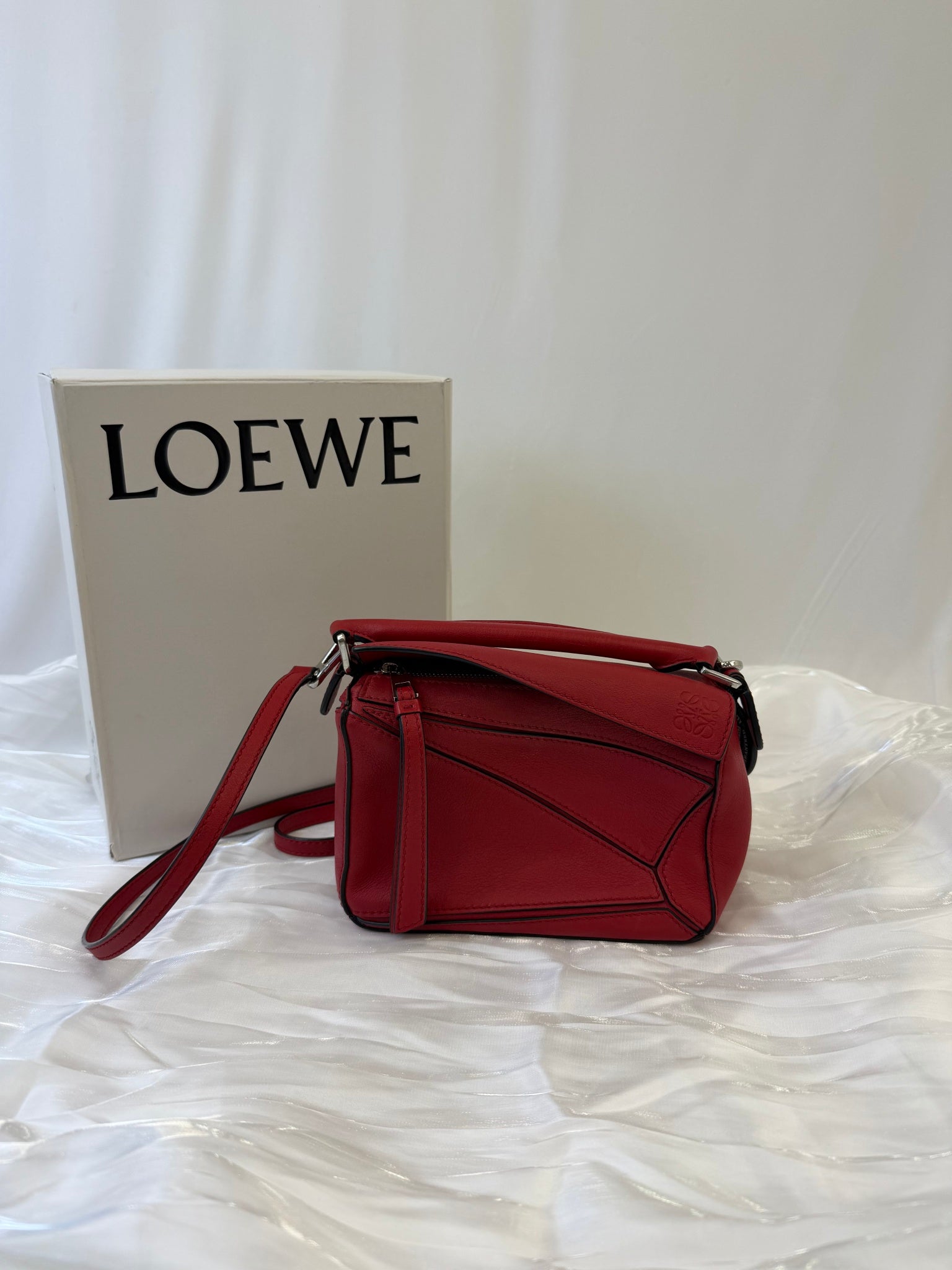 Loewe Red Leather Mini Puzzle Bag