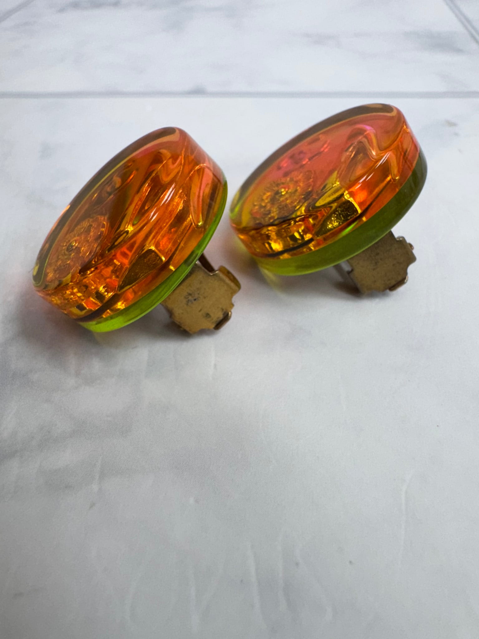 Chanel Orange Holographic Aurora Clip On Earrings