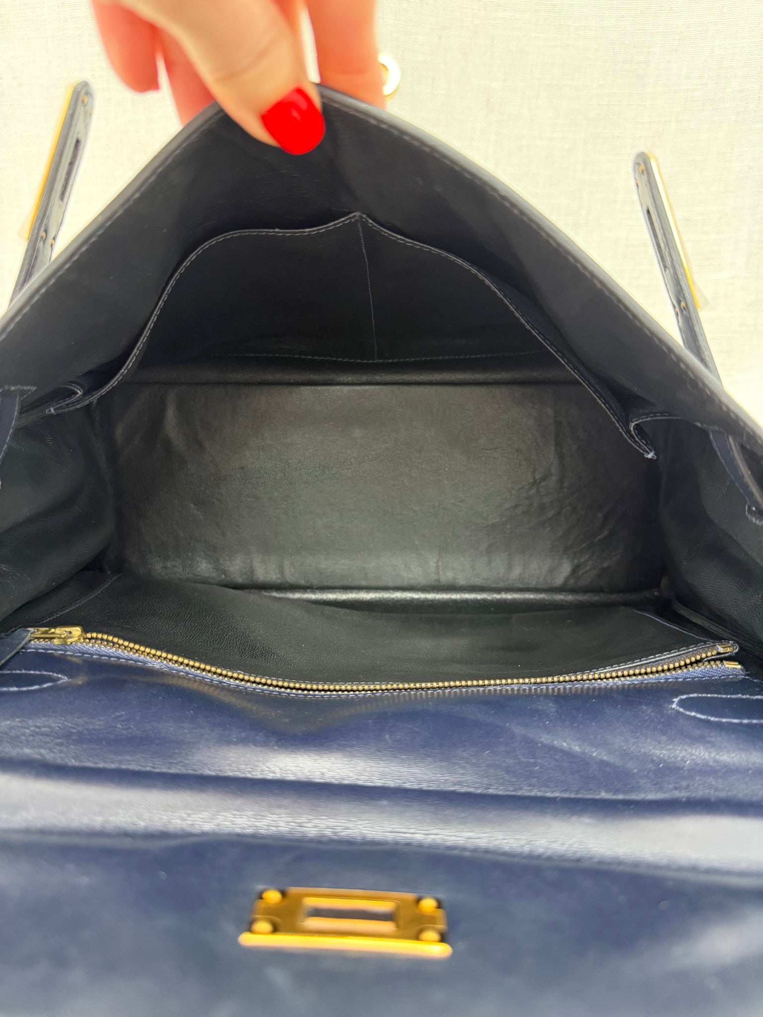 Hermes Navy Blue Box Calf Leather Kelly 32