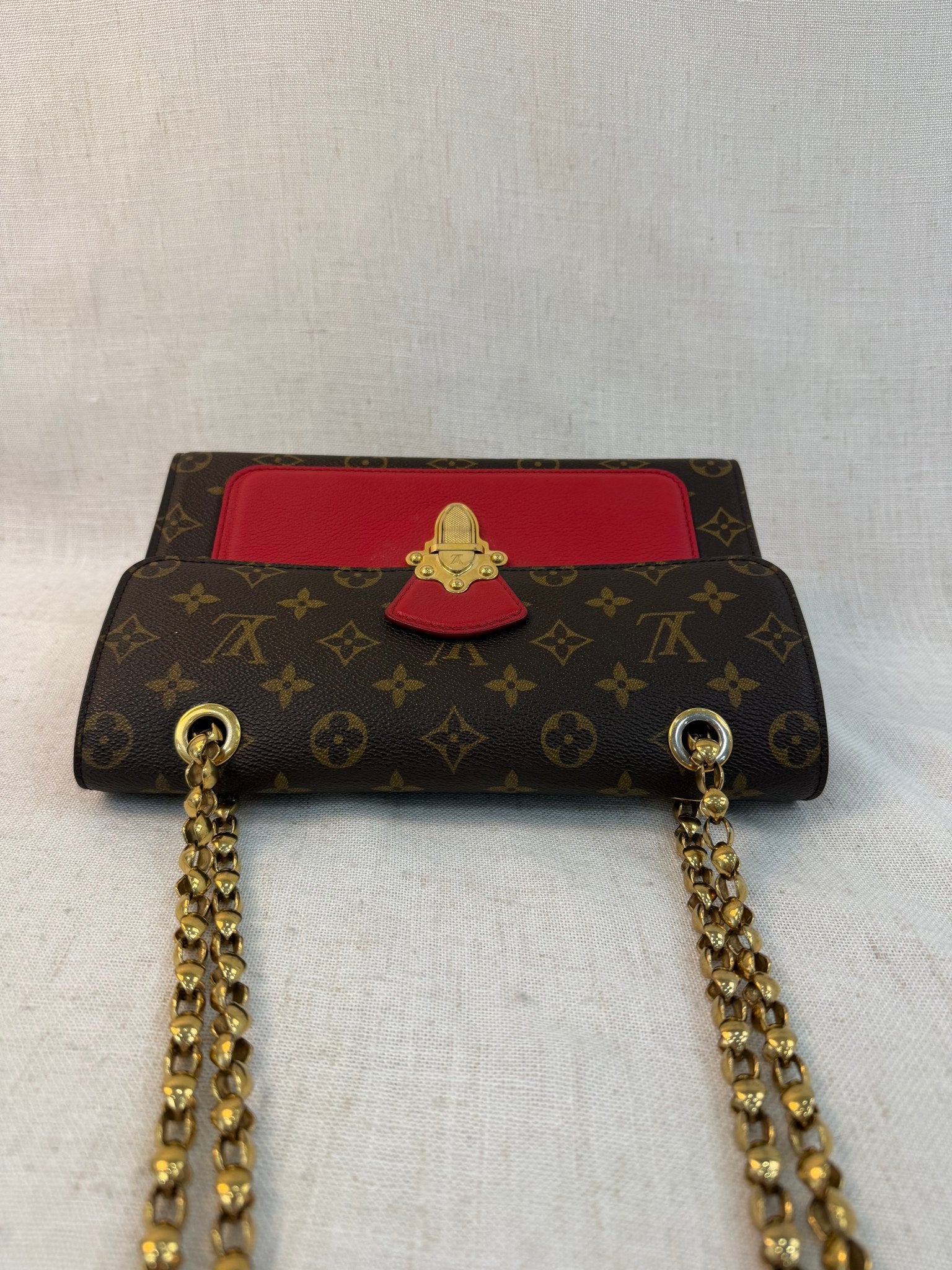 Louis Vuitton Monogram And Red Leather Victorie Shoulder Bag