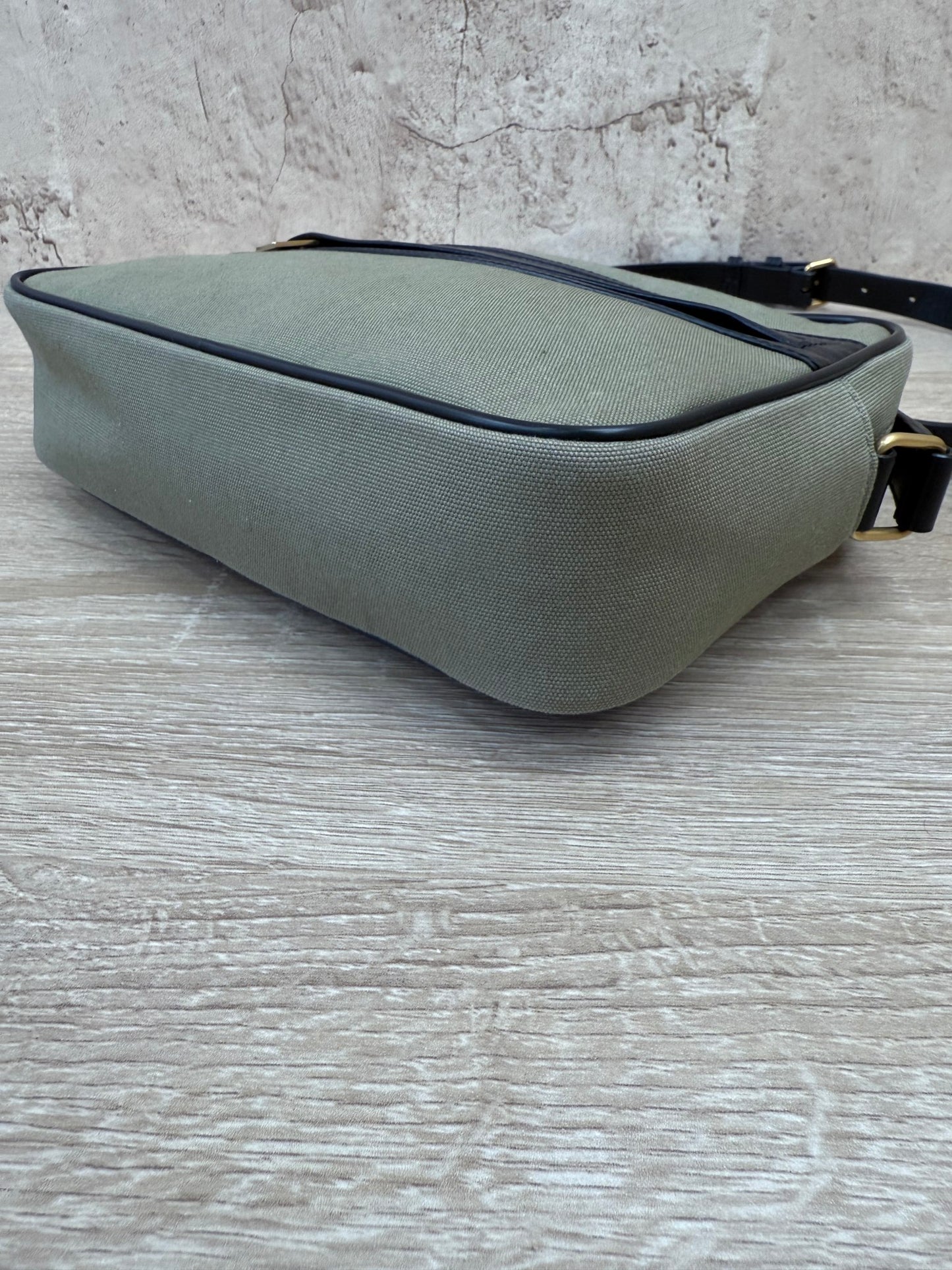 Saint Laurent YSL Green Canvas Small Camp Shoulder Bag
