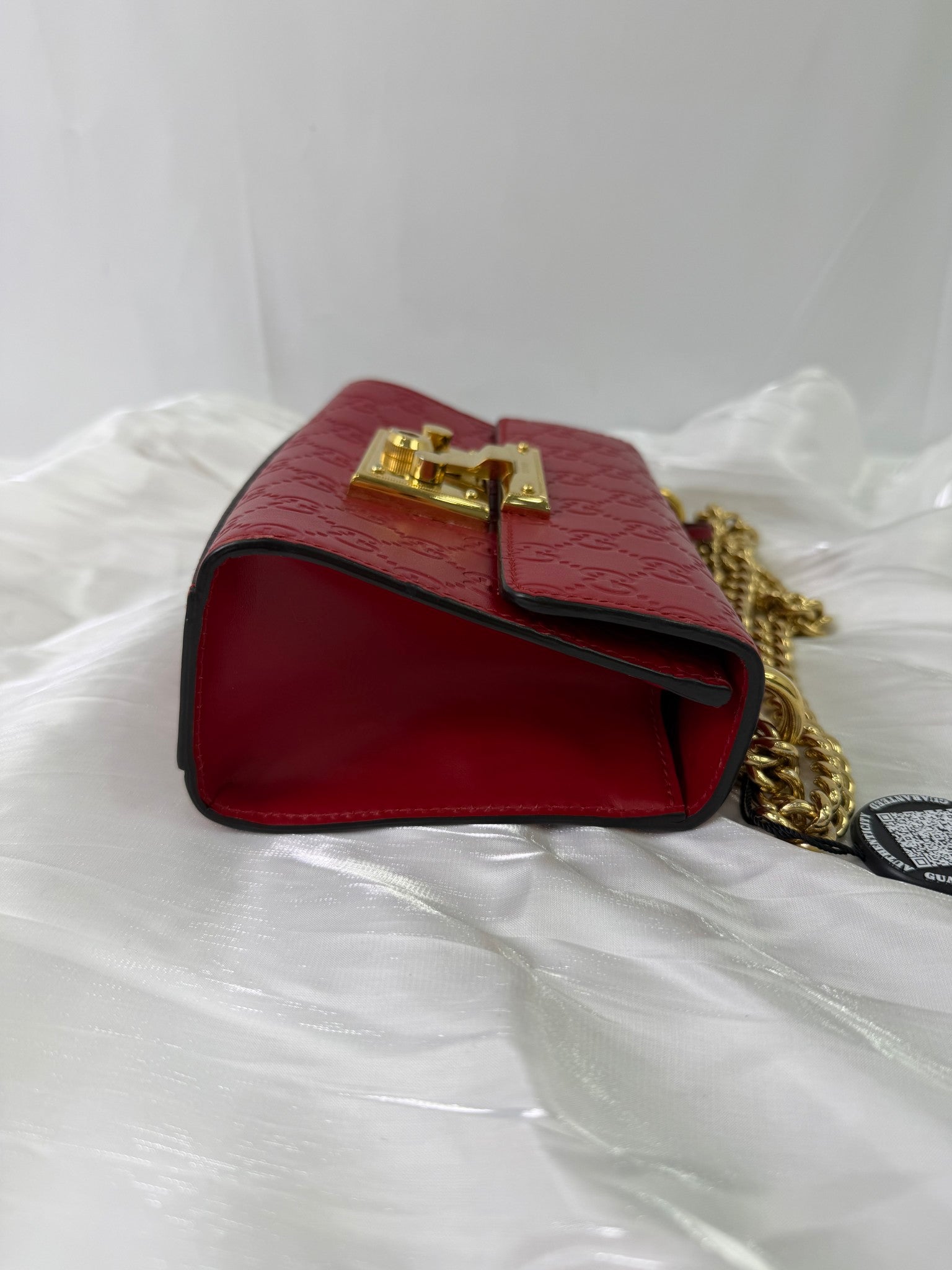 Gucci Red Leather GG Embossed Padlock Shoulder Bag