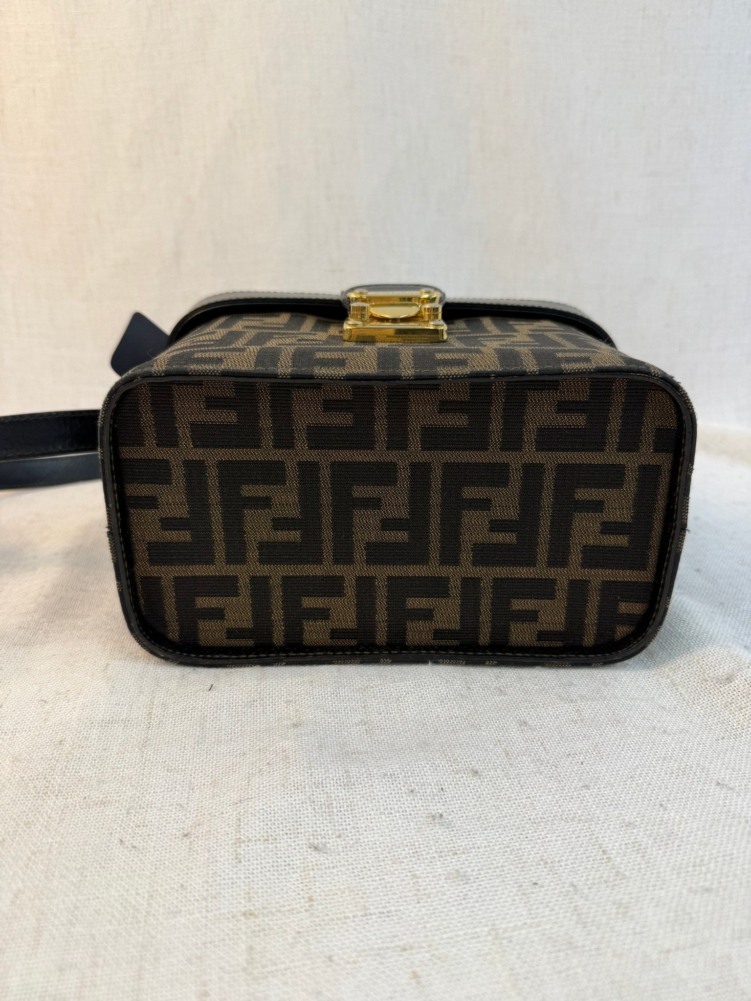 Fendi Brown Canvas Zucca Logo Vintage Two Way Vanity Bag