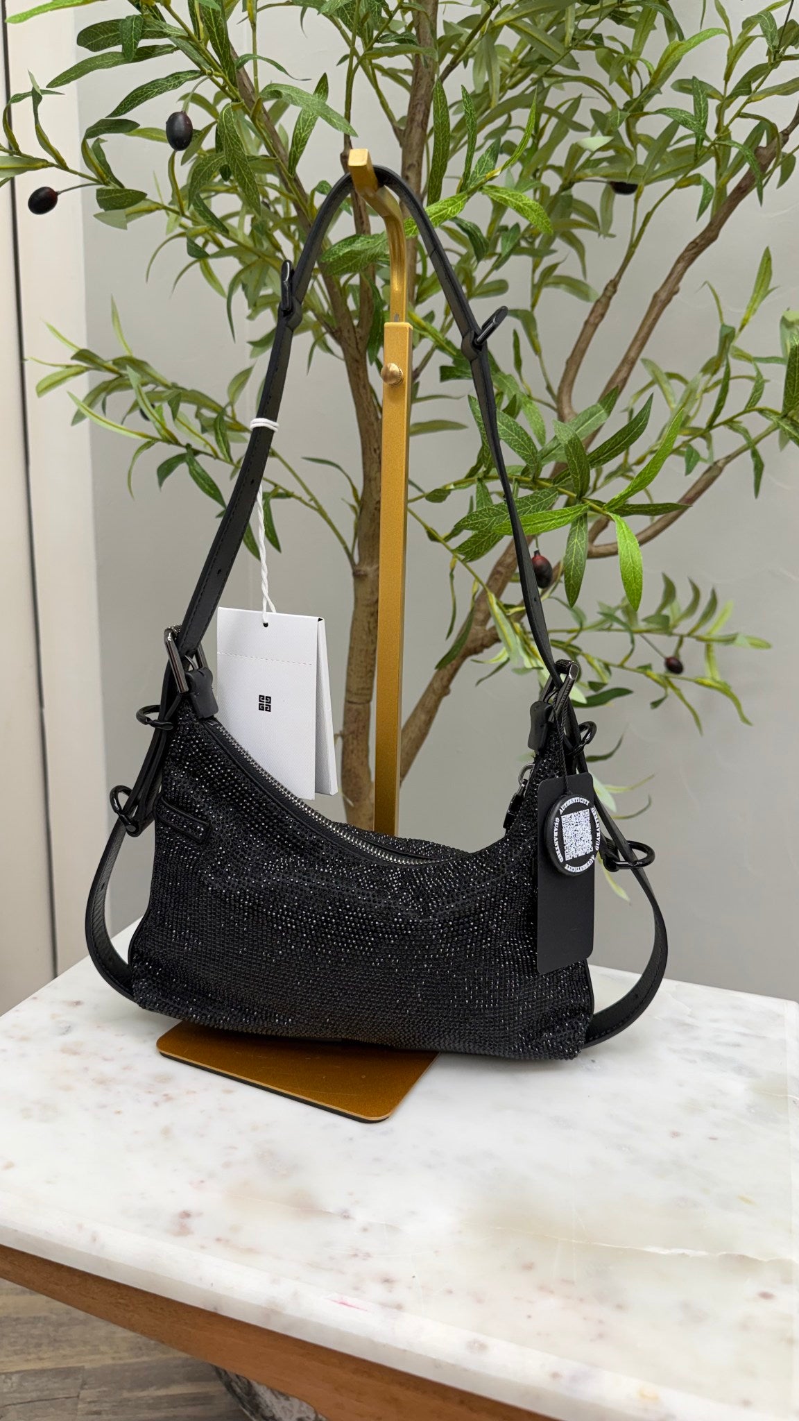 BRAND NEW- Givenchy Black Mini Crystal Satin Voyou Shoulder Bag