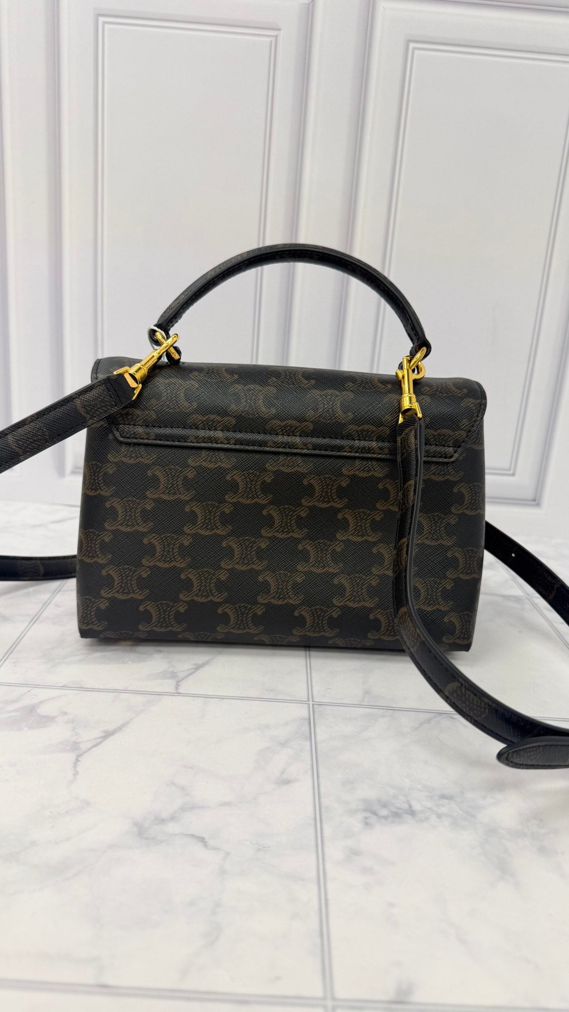 LIKE NEW - Celine Black Triomphe Canvas Teen Nino Bag