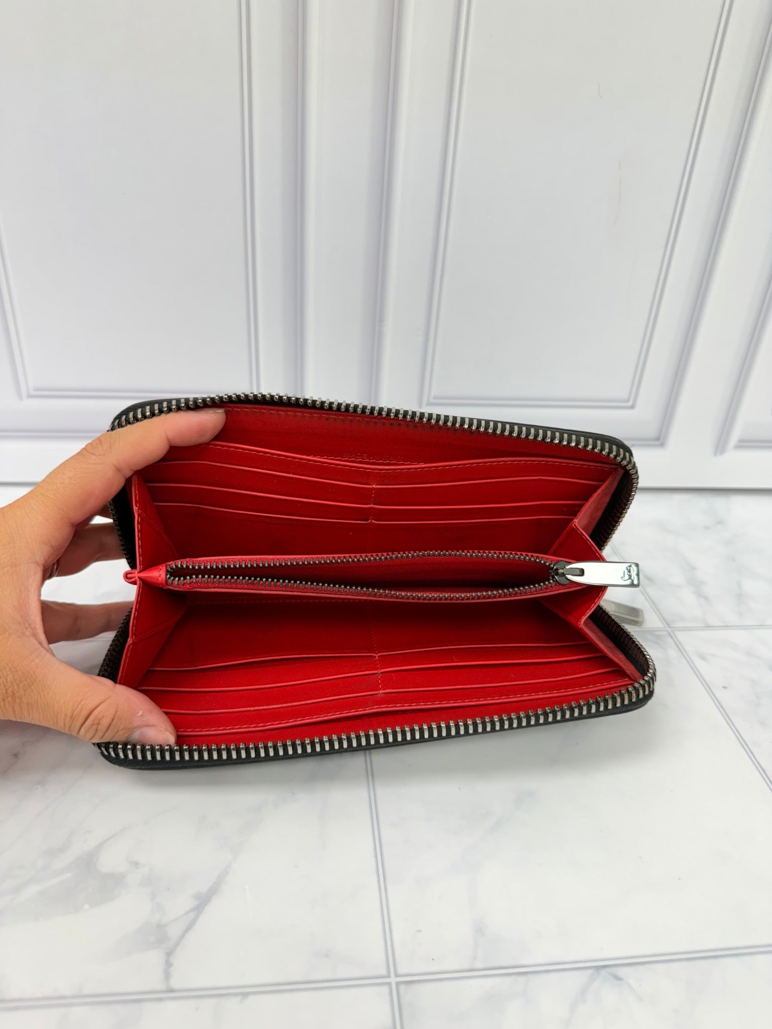 Christian Louboutin Black Leather Panettone Spike Zippy Wallet