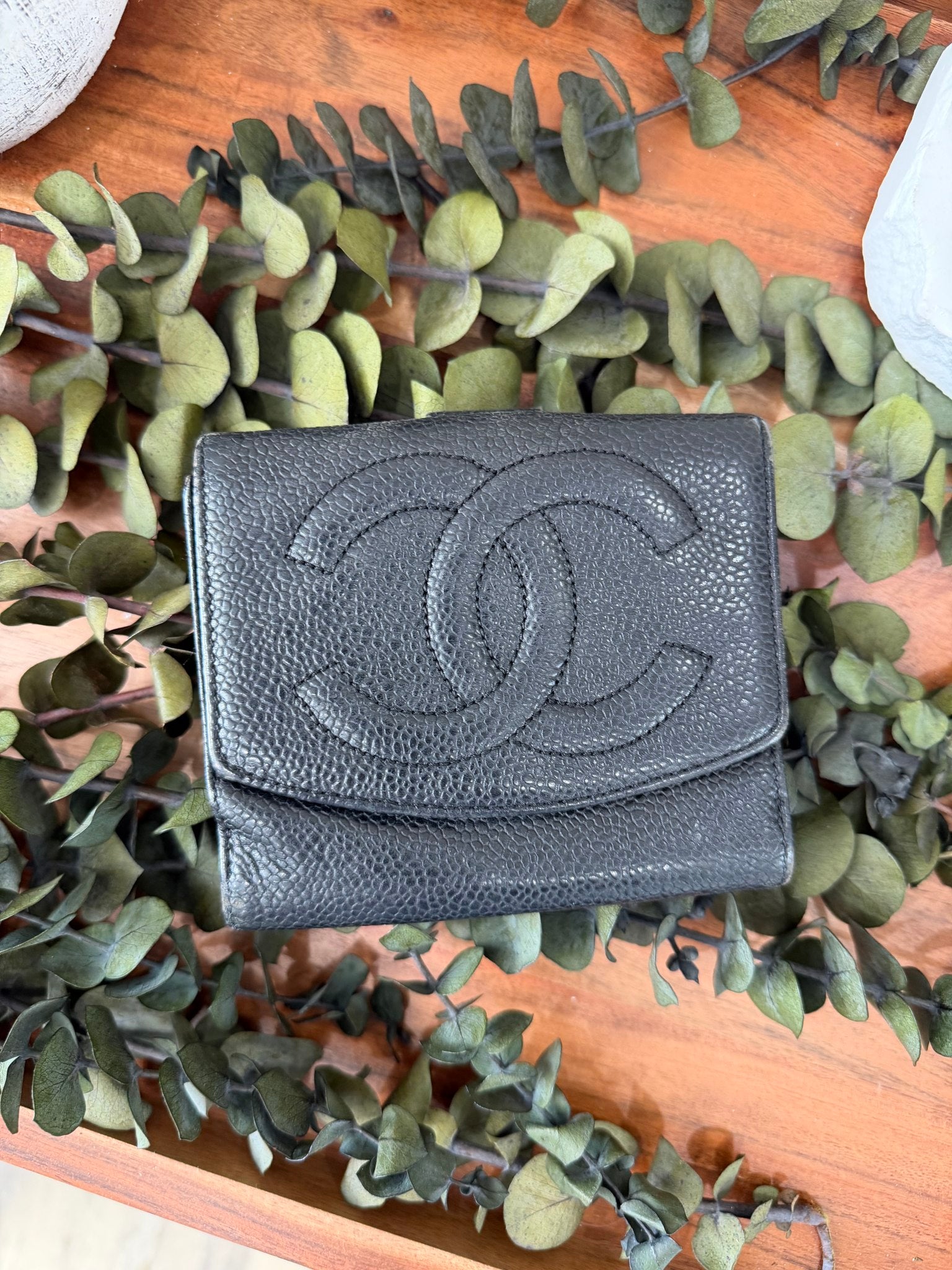 Chanel Black Caviar CC Compact Wallet