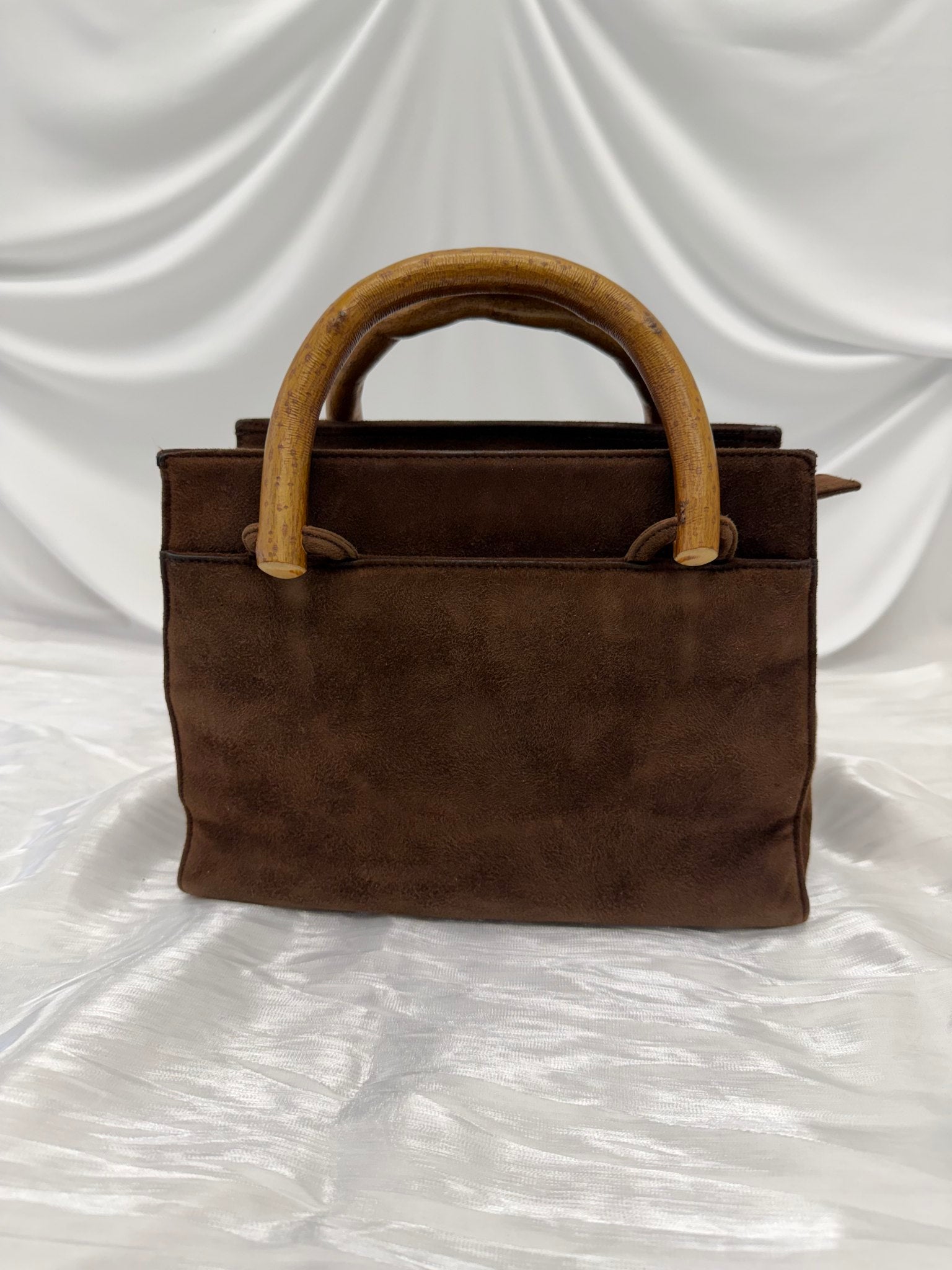 Prada Vintage Brown Suede & Wooden Handle Bag