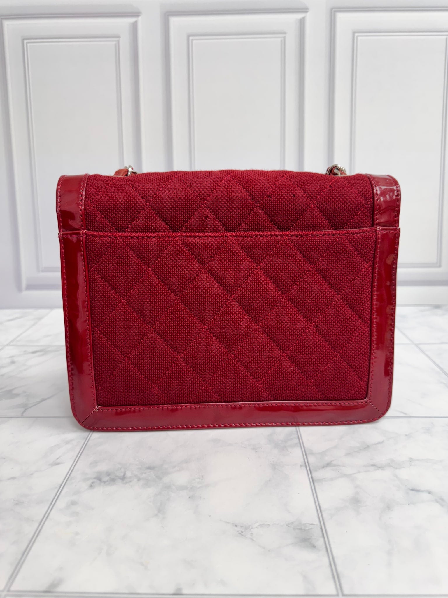Chanel Red Quilted Jersey And Patent Leather 2.55 Reissue Flap Shoulder Bag