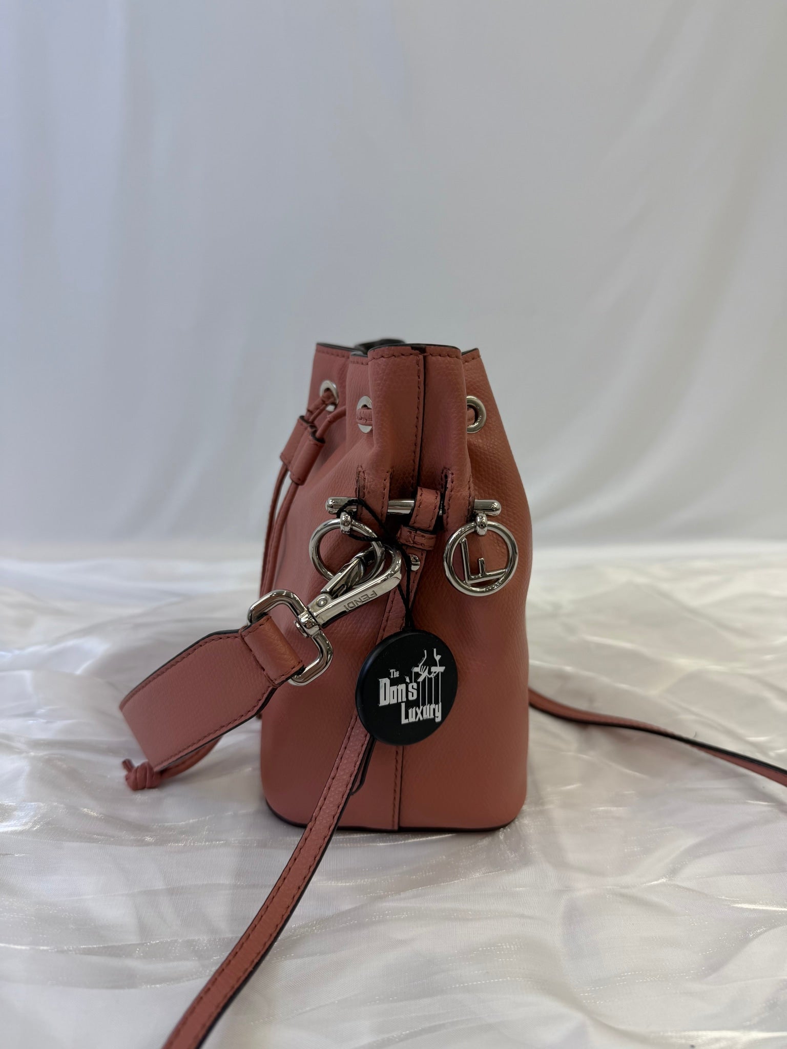 Fendi Peach Leather Mini Tressor Bucket Bag