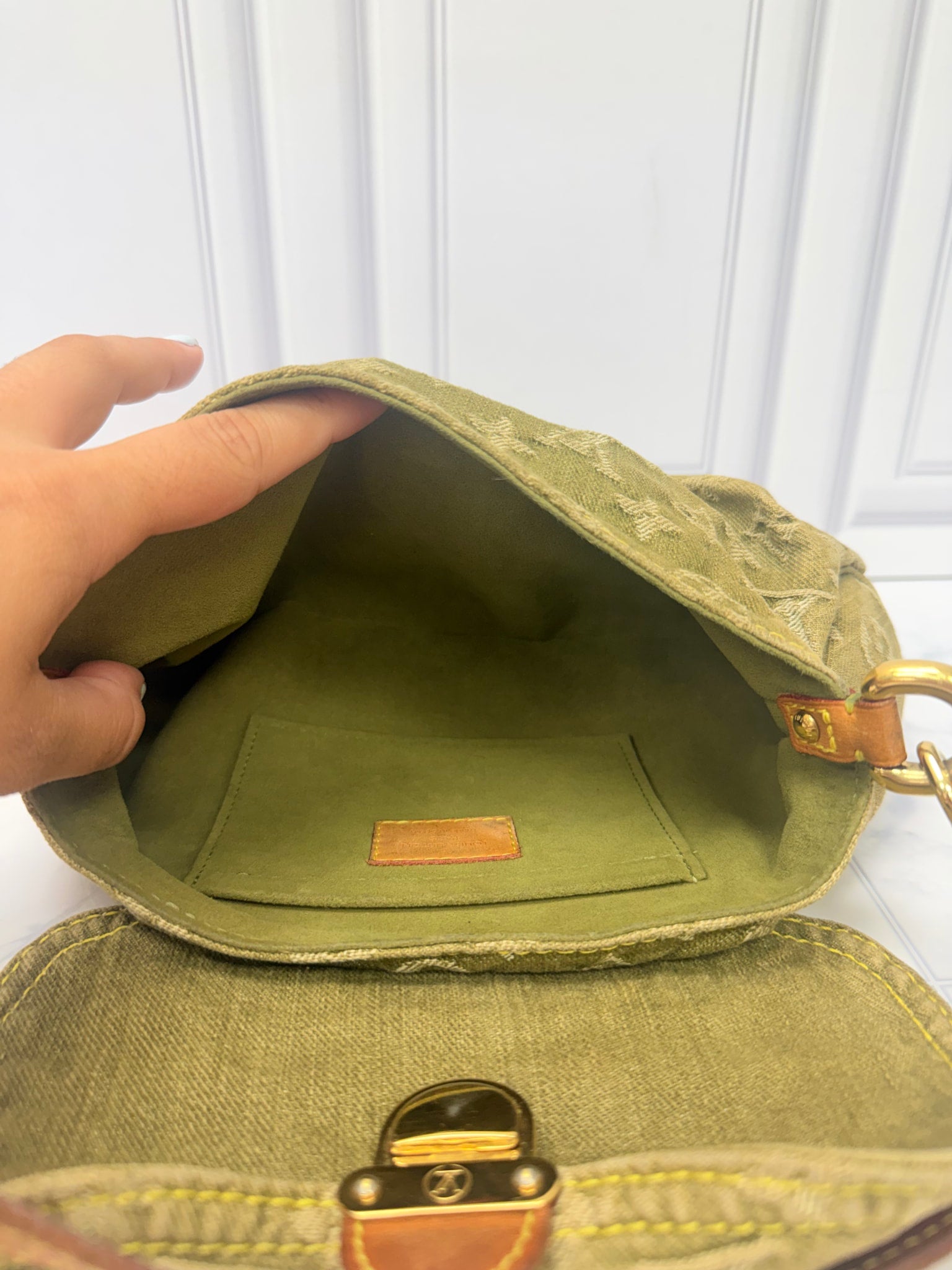 Louis Vuitton Green Denim Monogram Mini Pleaty Shoulder Bag