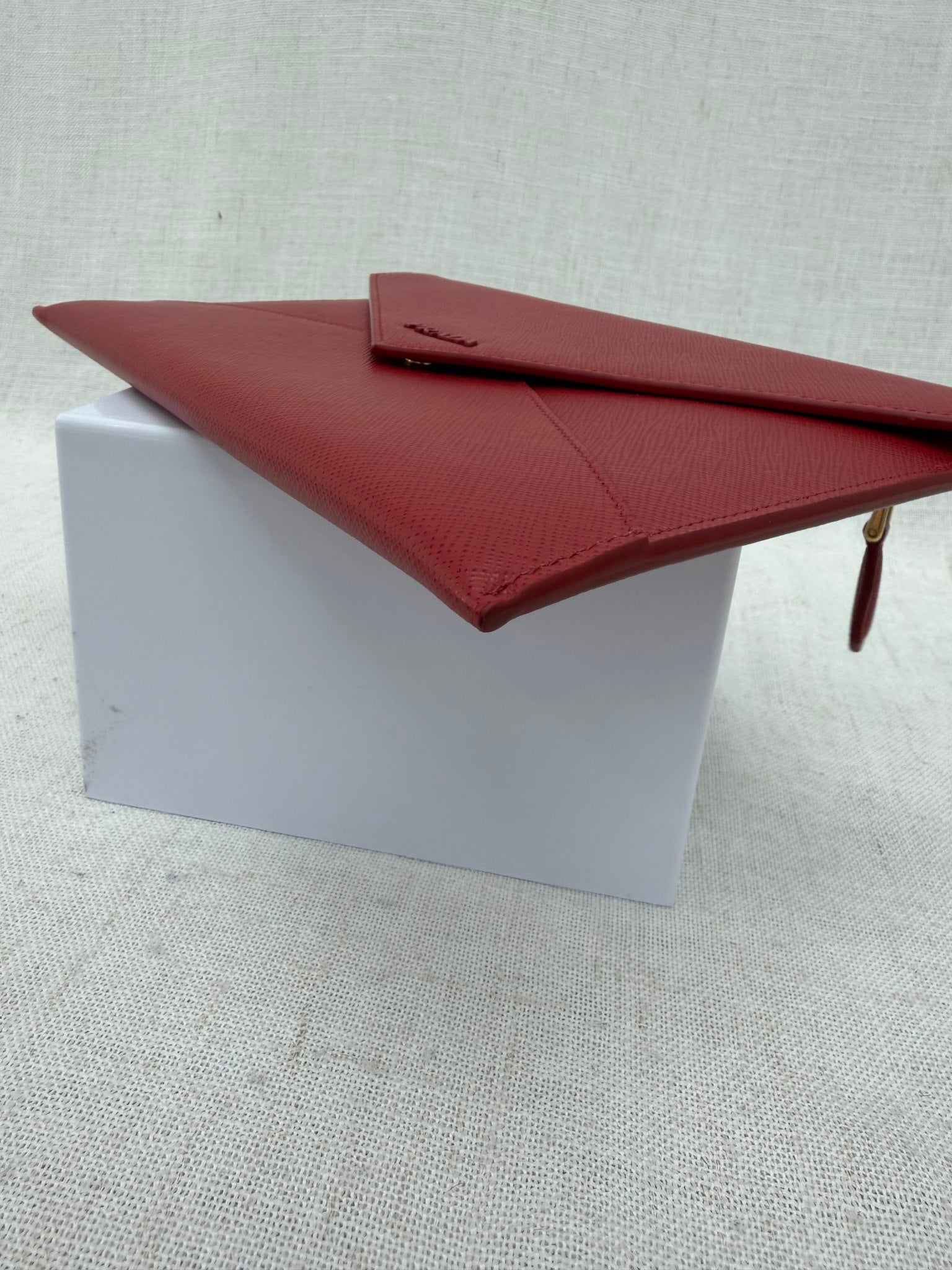 Prada Red Saffiano Leather Envelope Pouch