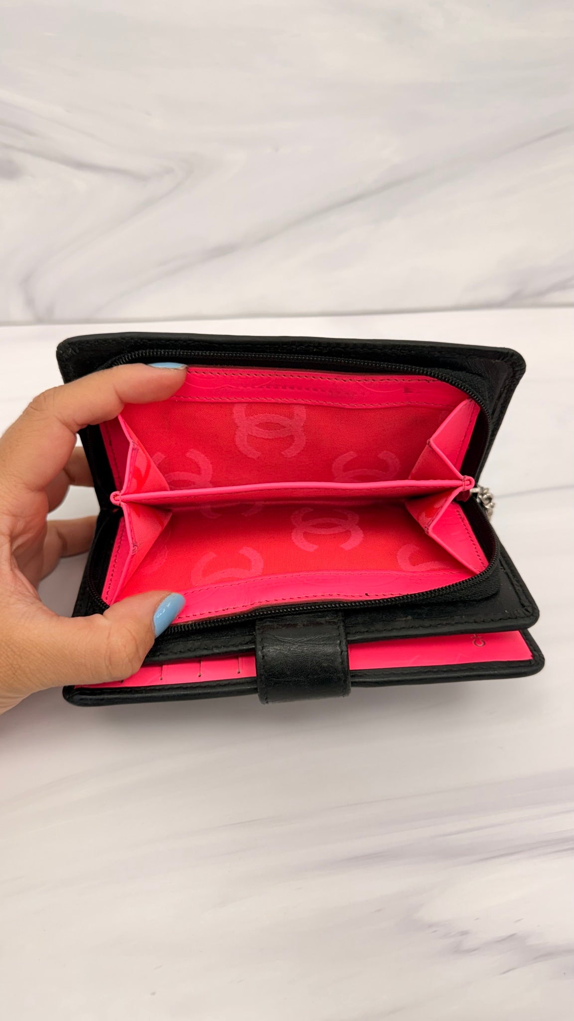 Chanel Black Calfskin Quilted Leather Compact Wallet