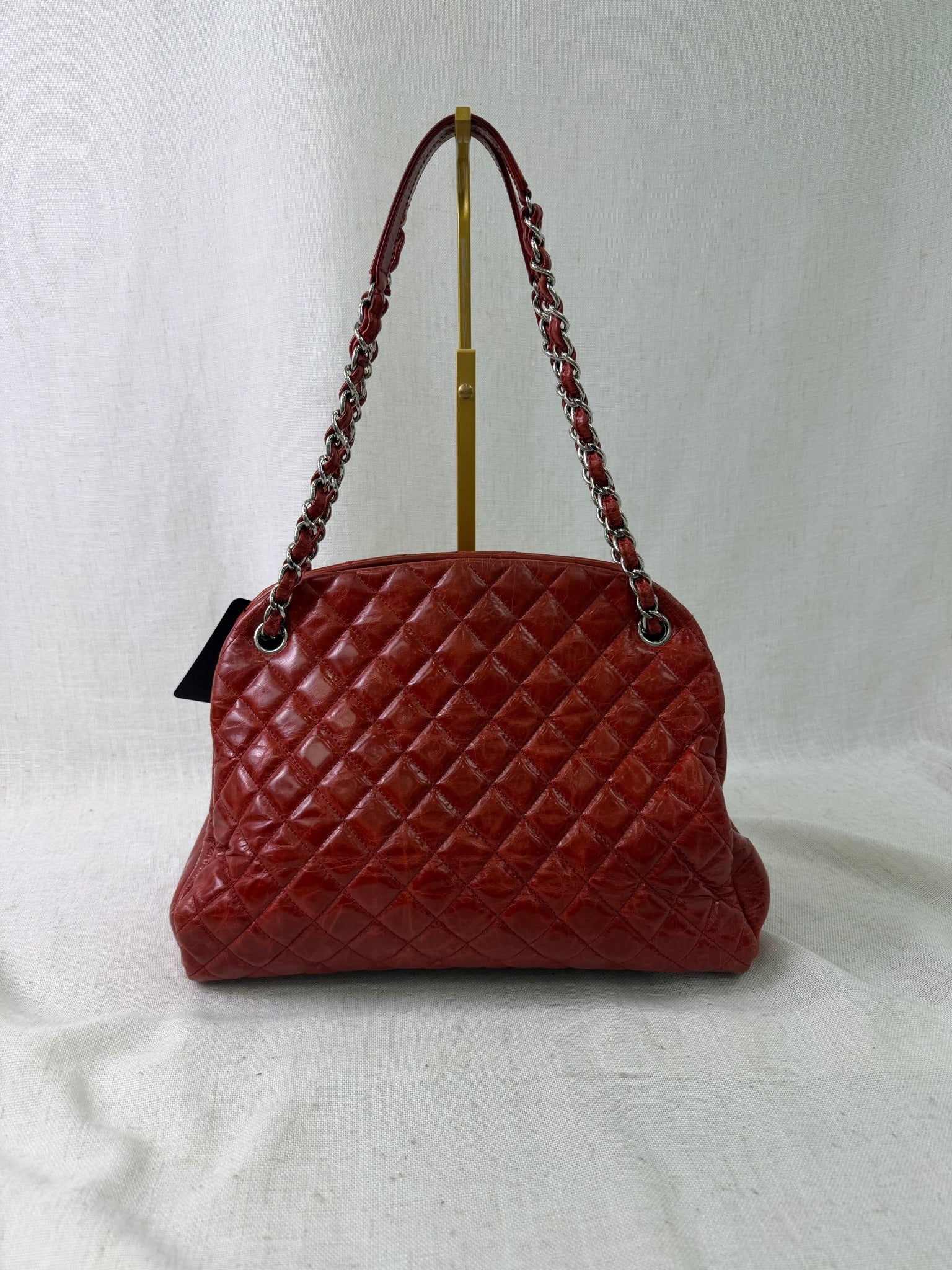 Chanel Red Glazed Calfskin Quilted Medium Just Mademoiselle Bowling Bag