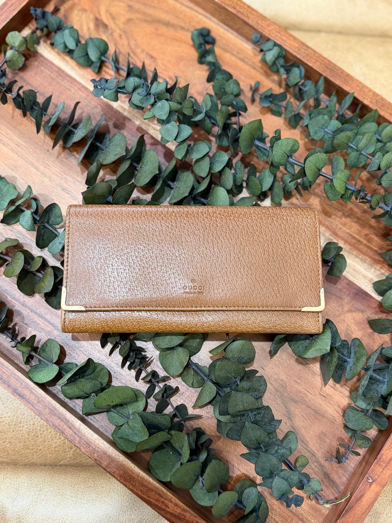 Gucci Vintage Brown Leather Long Wallet