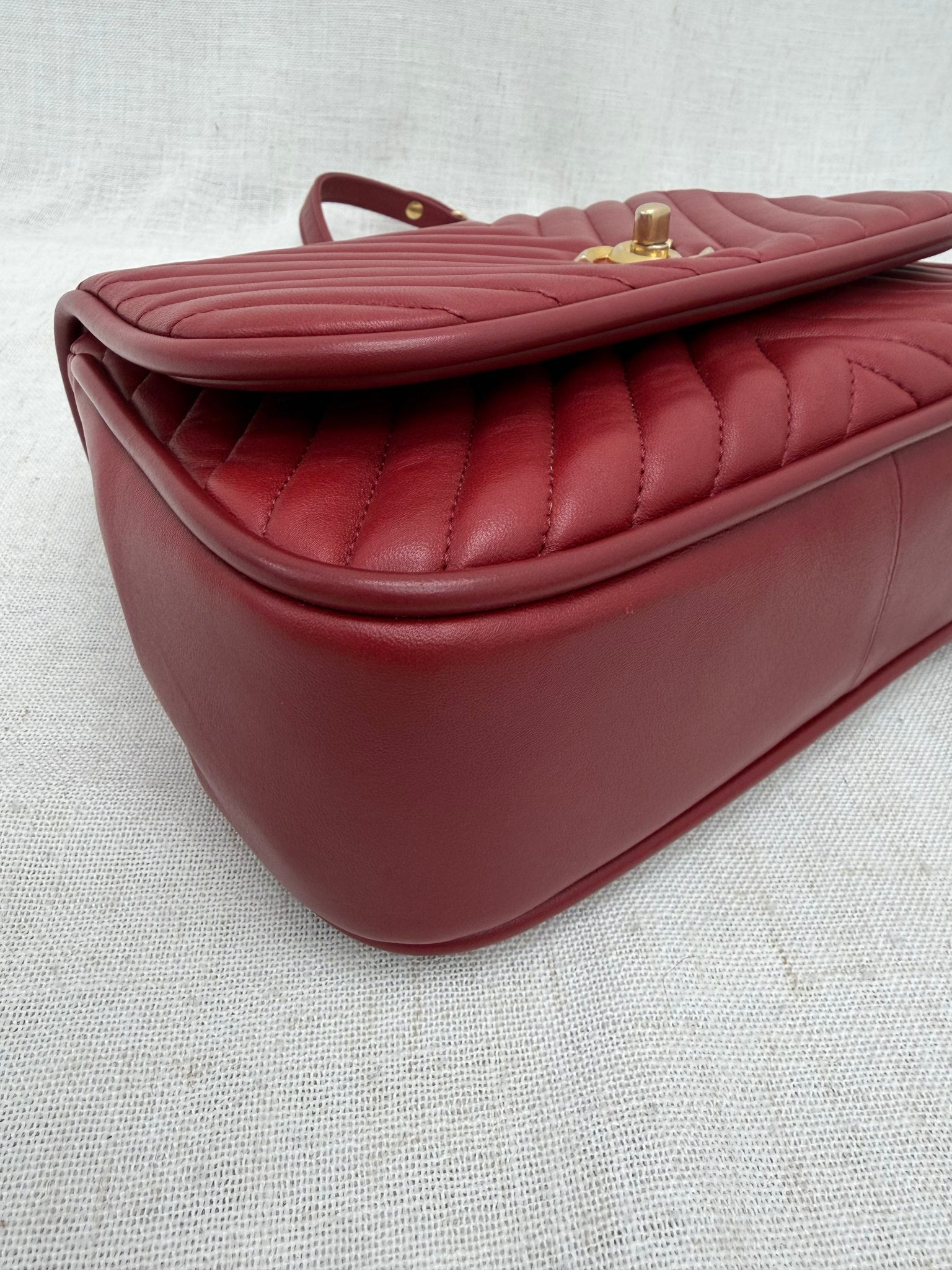 Chanel Red Chevron Lambskin Reversed Round Flap Bag