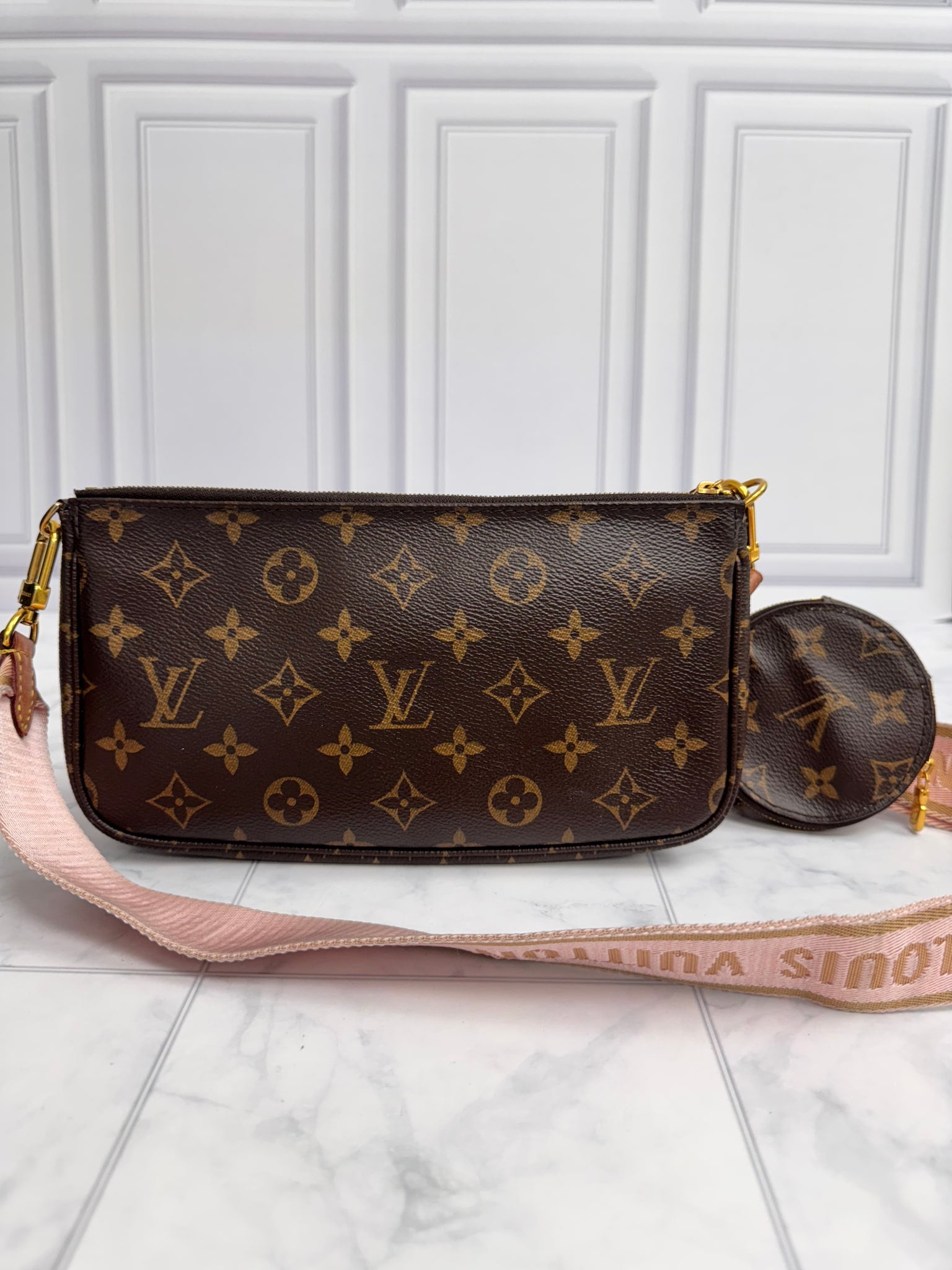 Louis Vuitton Monogram Pink Strap Multi Pochette Accessoires