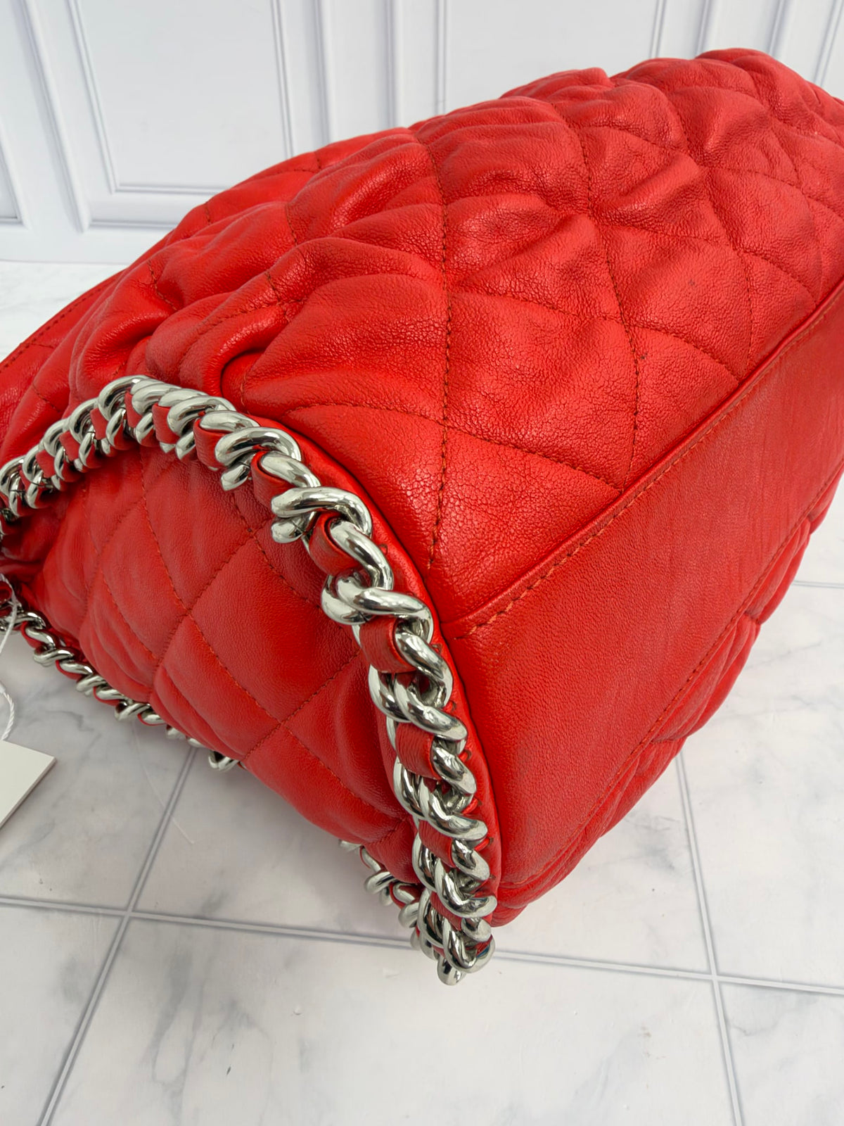 Chanel Red Quilted Washed Lambskin Medium Chain Around Hobo Bag