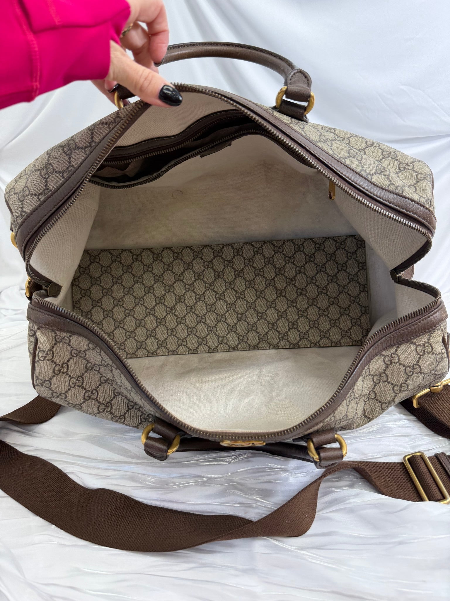 Gucci GG Brown Coated Canvas Ophidia Medium Duffle Bag