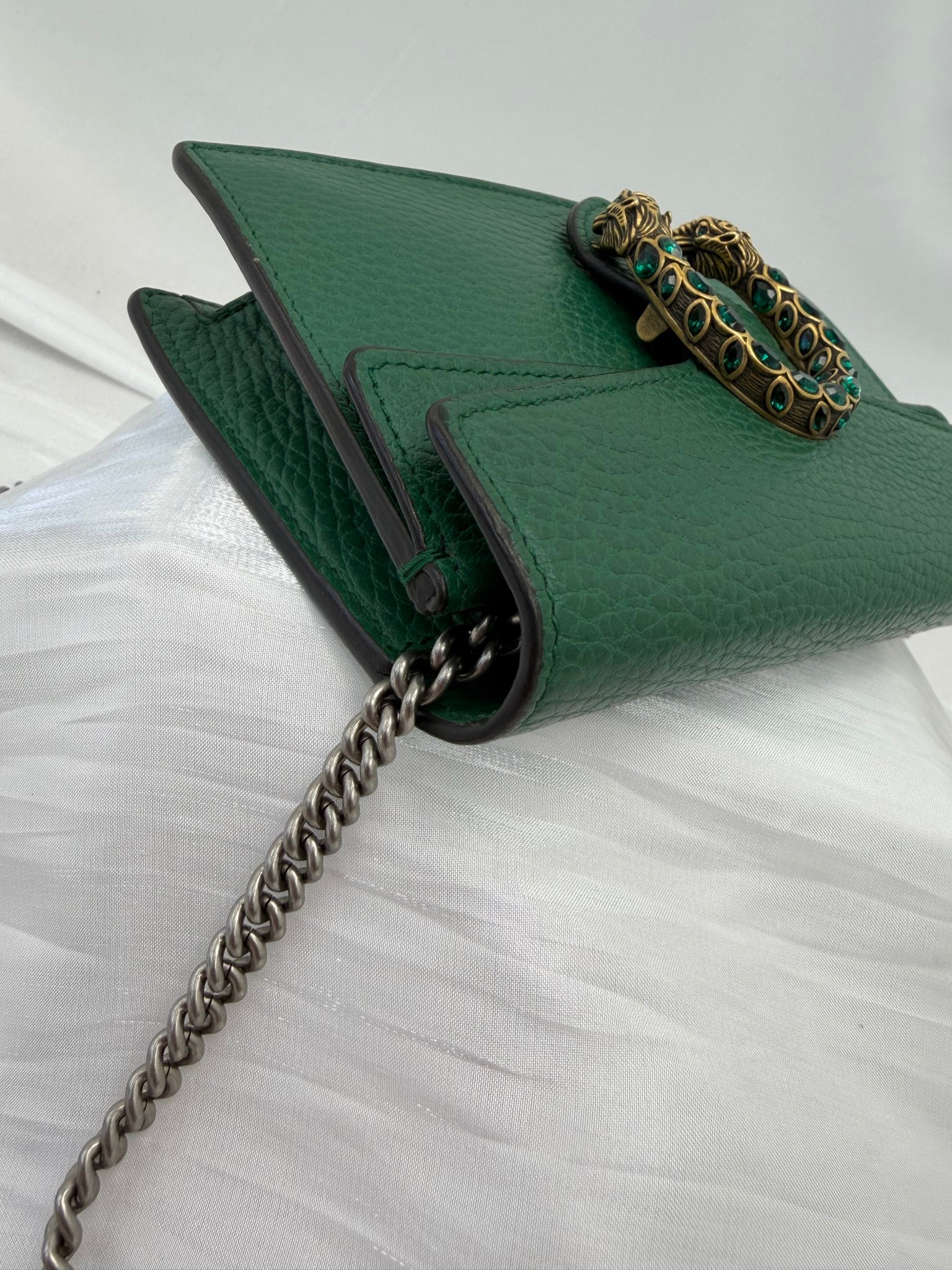 Gucci Emerald Green Grained Leather Super Mini Dionysus Bag