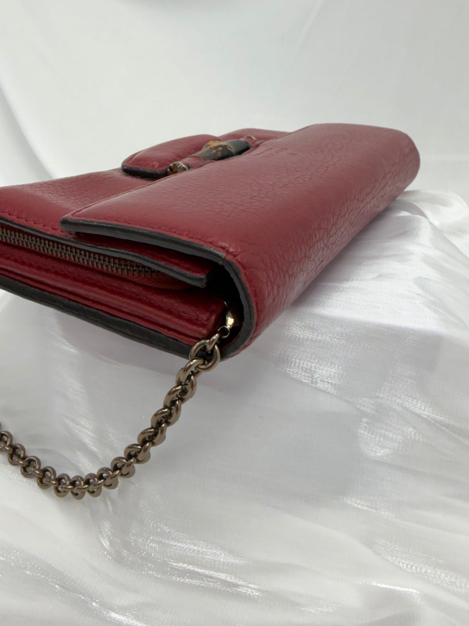 Gucci Red Leather Bamboo Wallet on a Chain