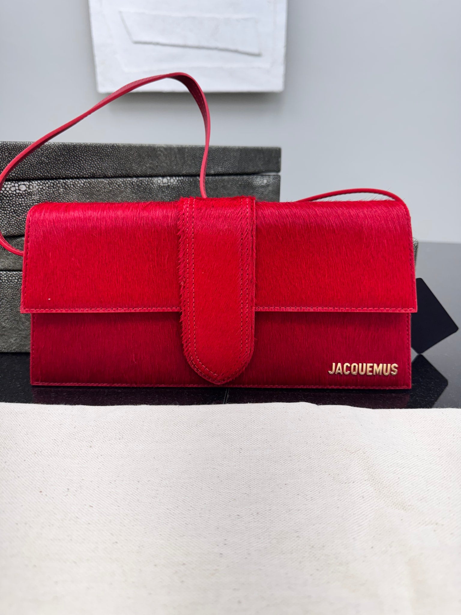 BRAND NEW Jacquemus Red Pony Hair Le Bambino Long Bag