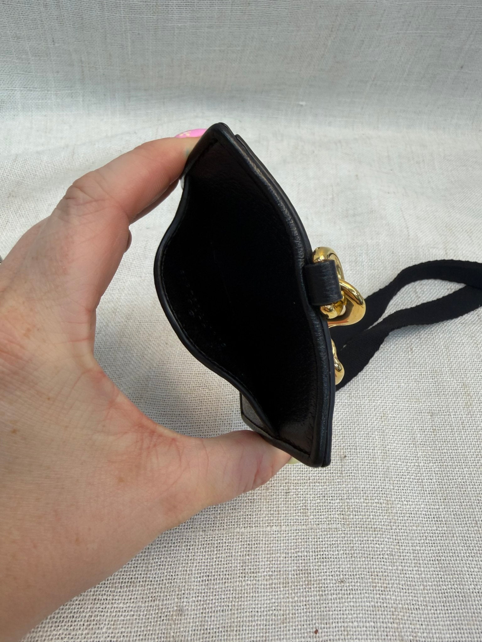 Gucci Black Leather Marina Card Case Lanyard