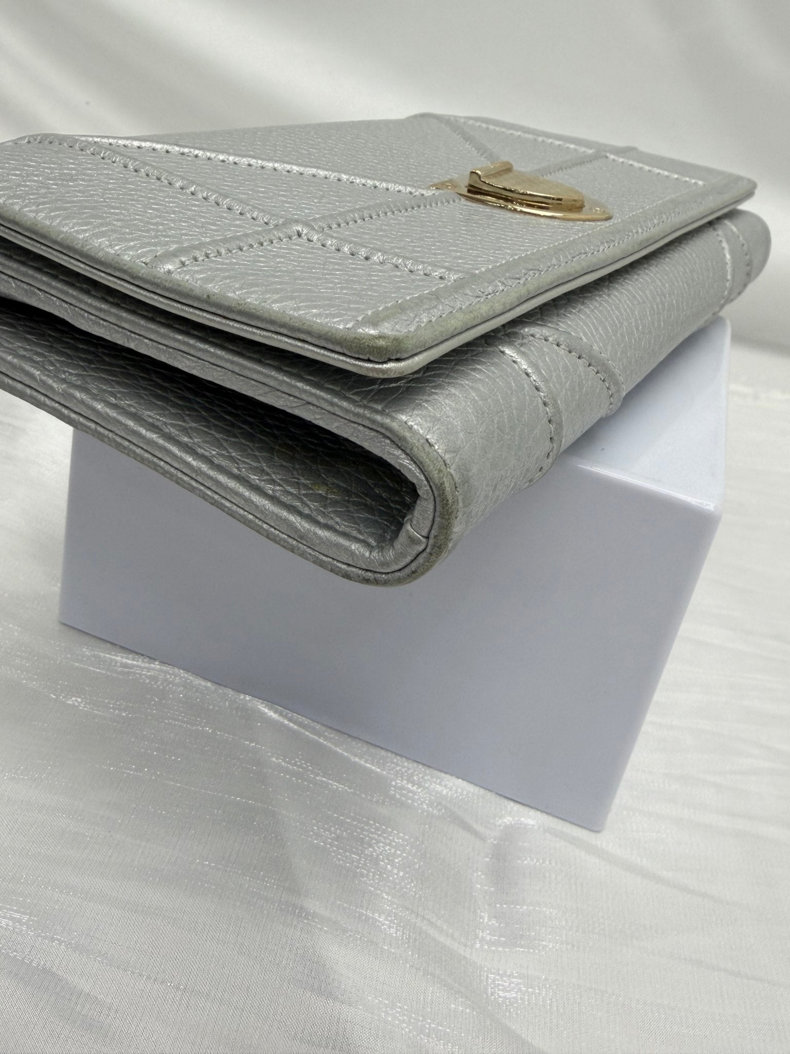 Christian Dior Silver Leather Diorama Wallet on a Chain
