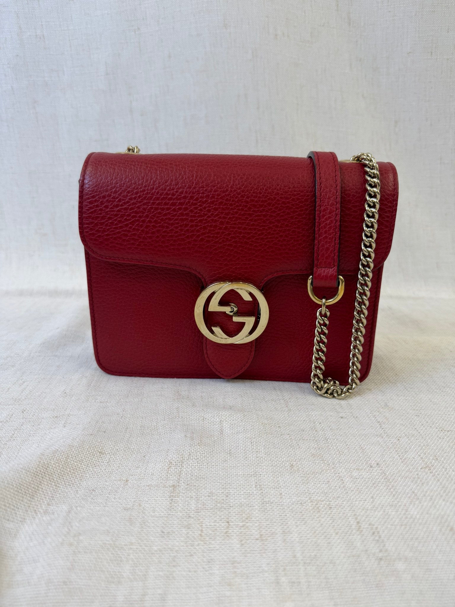 Gucci Red Leather Interlocking G Shoulder Bag