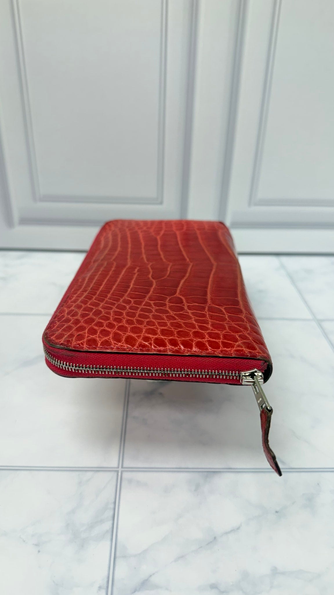 Hermes Red Crocodile Leather Azap Zippy Wallet