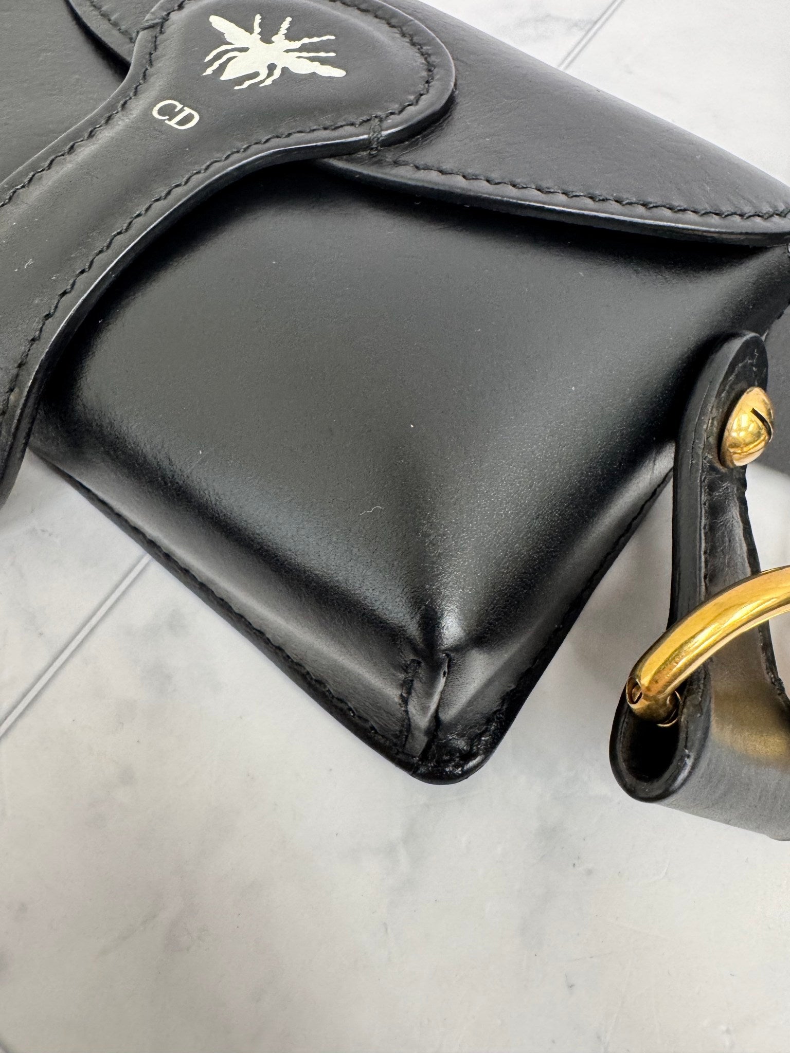 Christian Dior Black Leather D-Bee Saddle Crossbody Bag