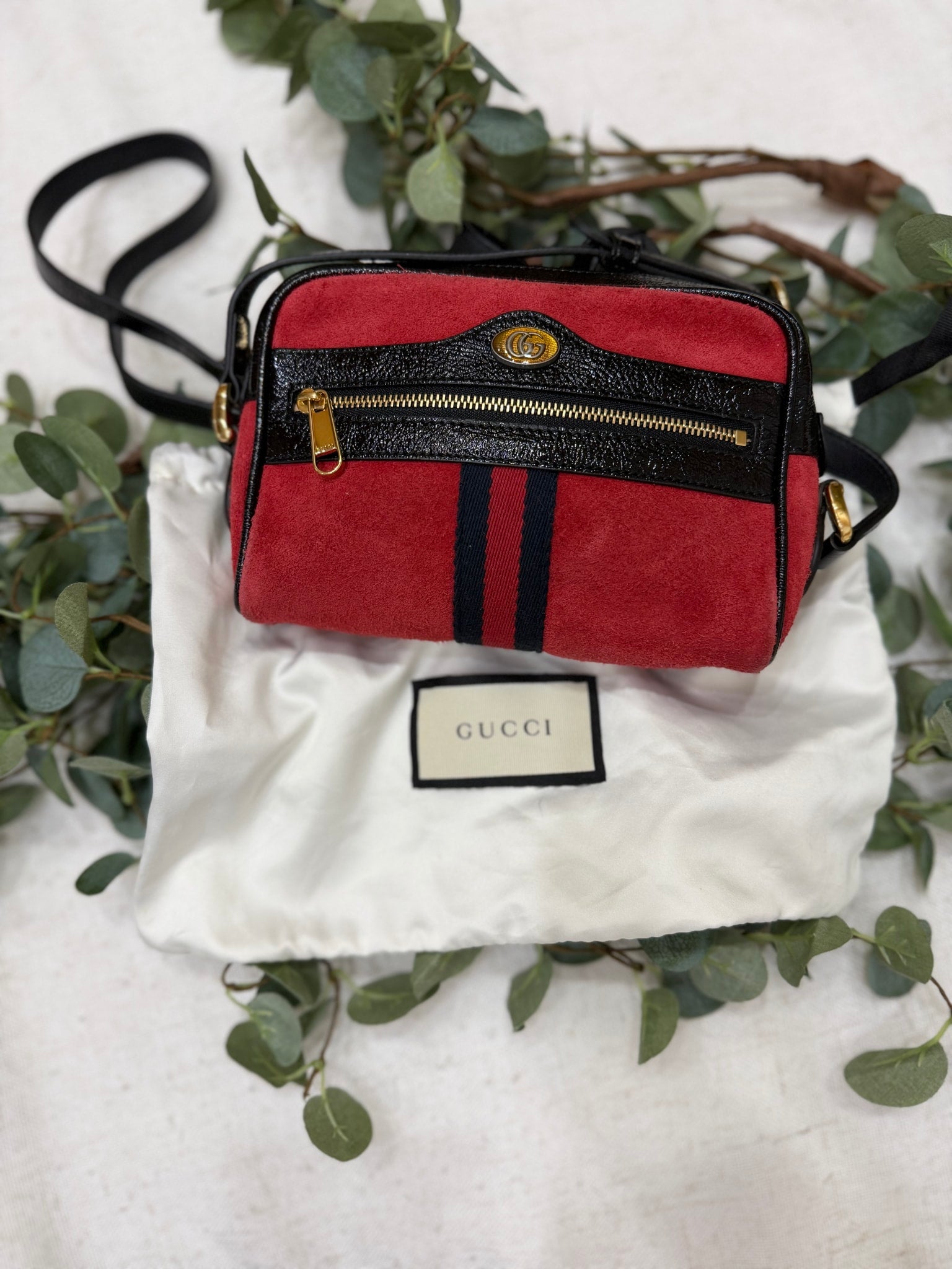 Gucci Red Suede Mini Ophidia Crossbody Bag