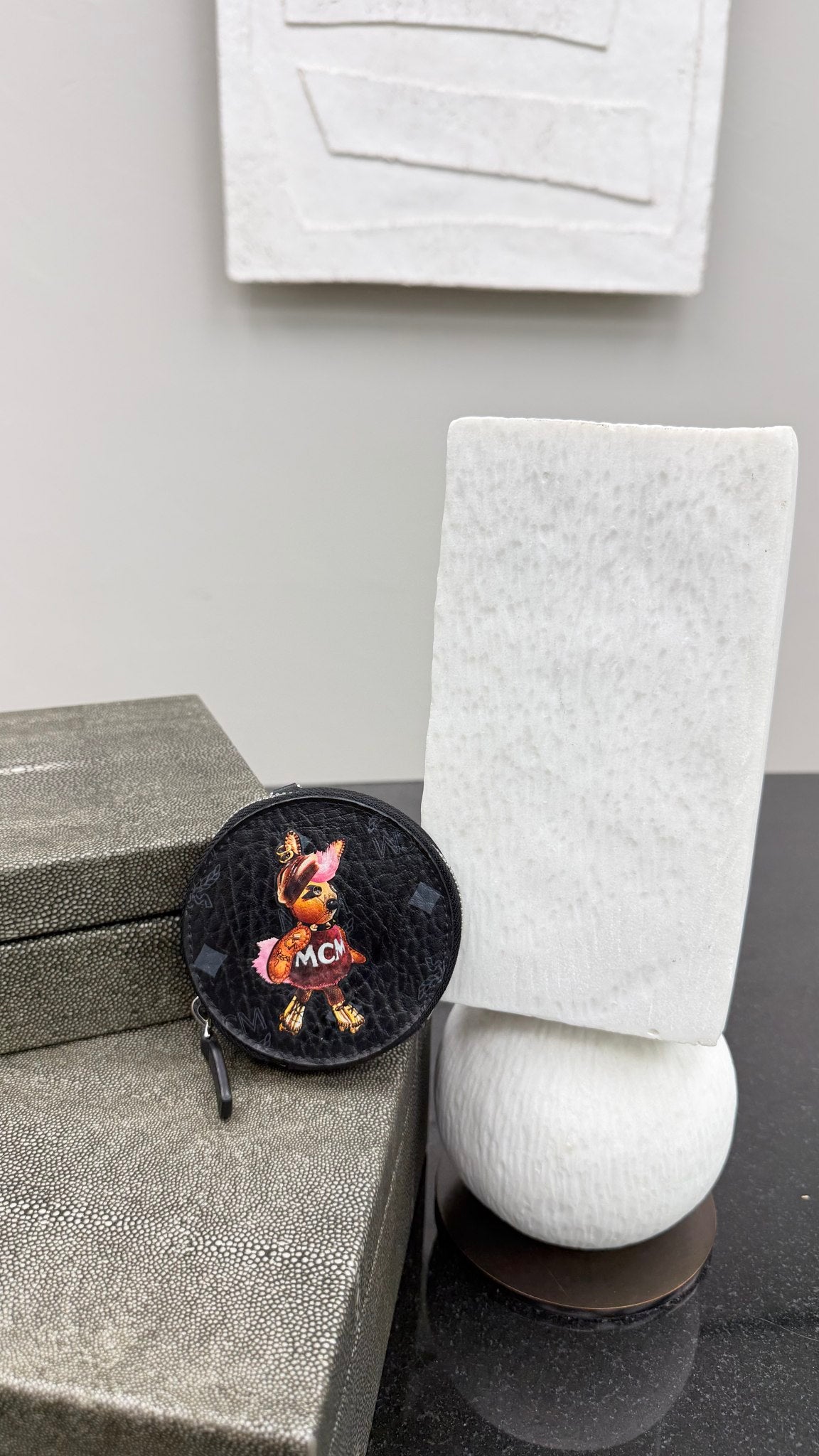 MCM Black Visetos Rabbit Tambourine Coin Purse