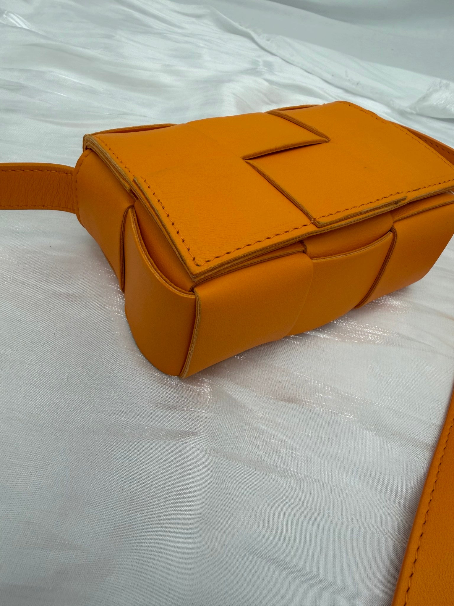 Bottega Veneta Orange Leather Mini Cassette