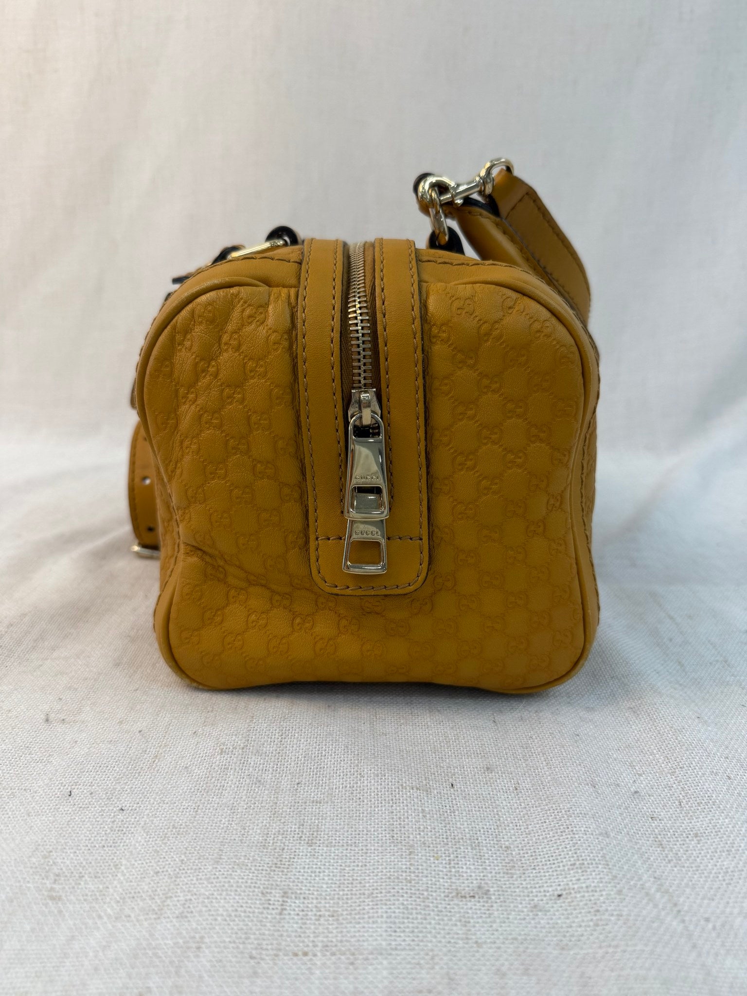 Gucci Mustard Yellow Leather Microguccissima Boston Bag