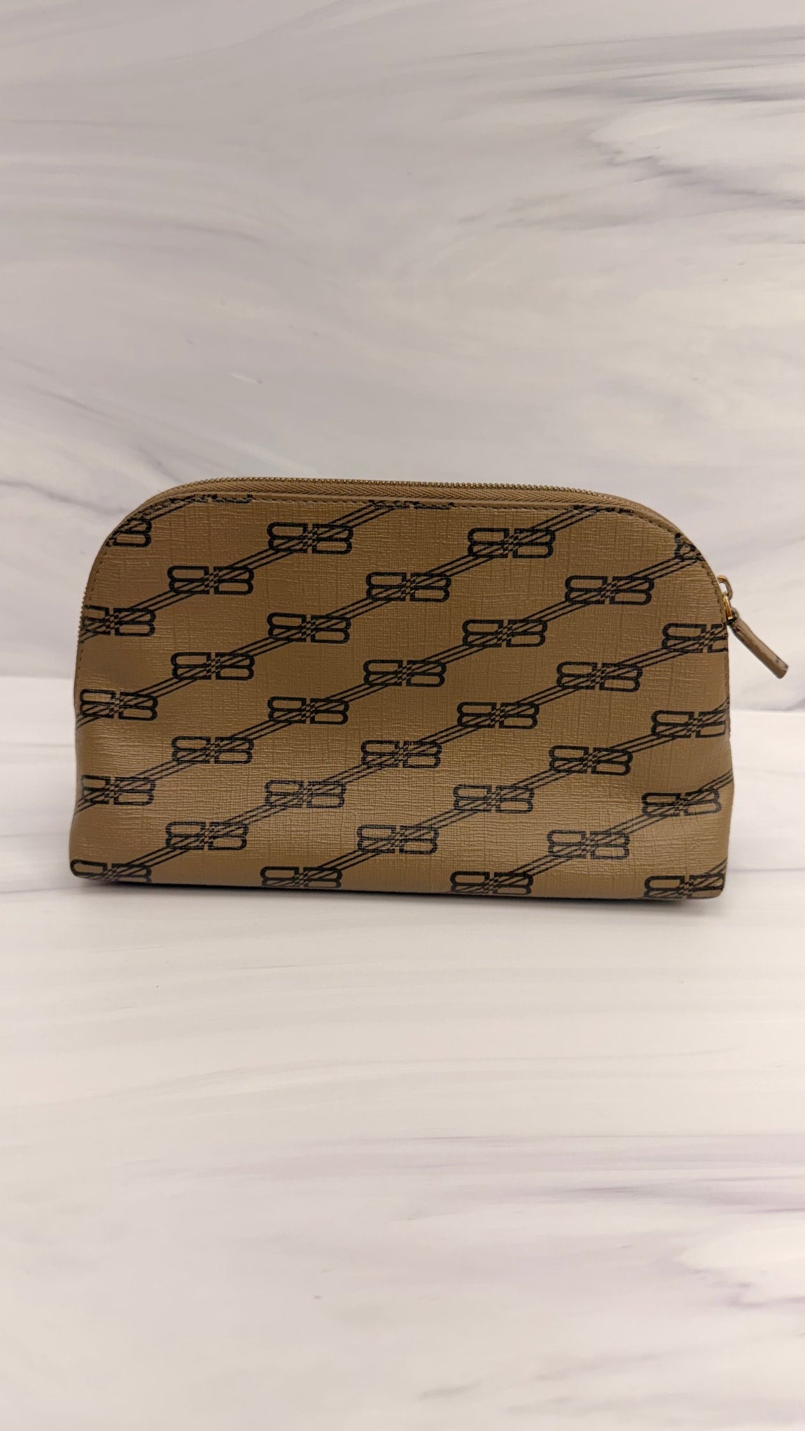 Balenciaga Beige Coated Canvas Cosmetic Pouch