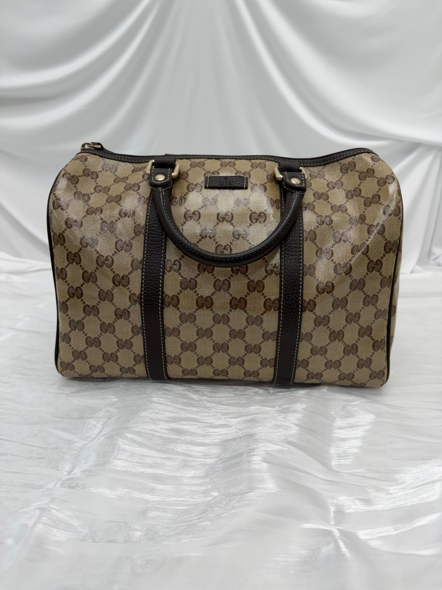 Gucci Vintage Brown GG Coated Canvas Boston Bag