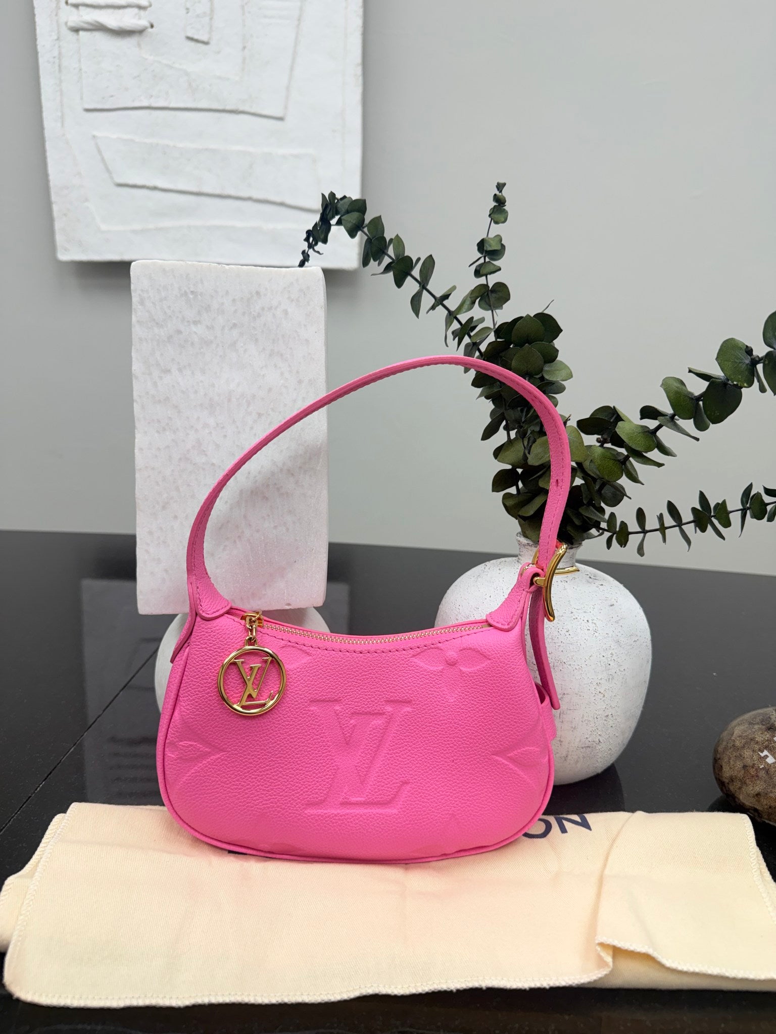 Louis Vuitton Monogram Hot Pink Empreinte Leather Mini Moon Bag