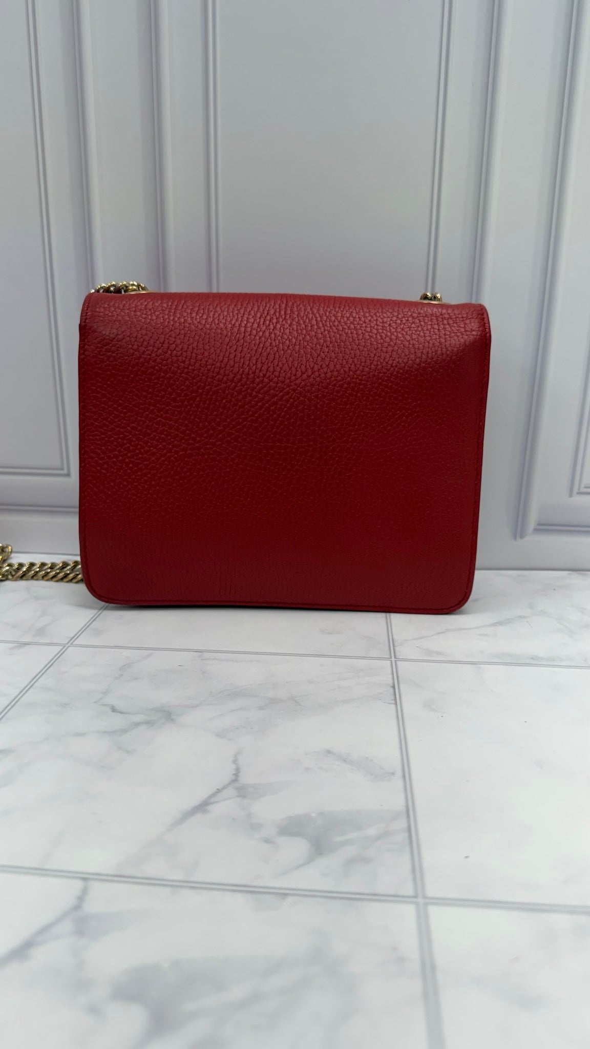 Gucci Red Leather Interlocking G Chain Crossbody