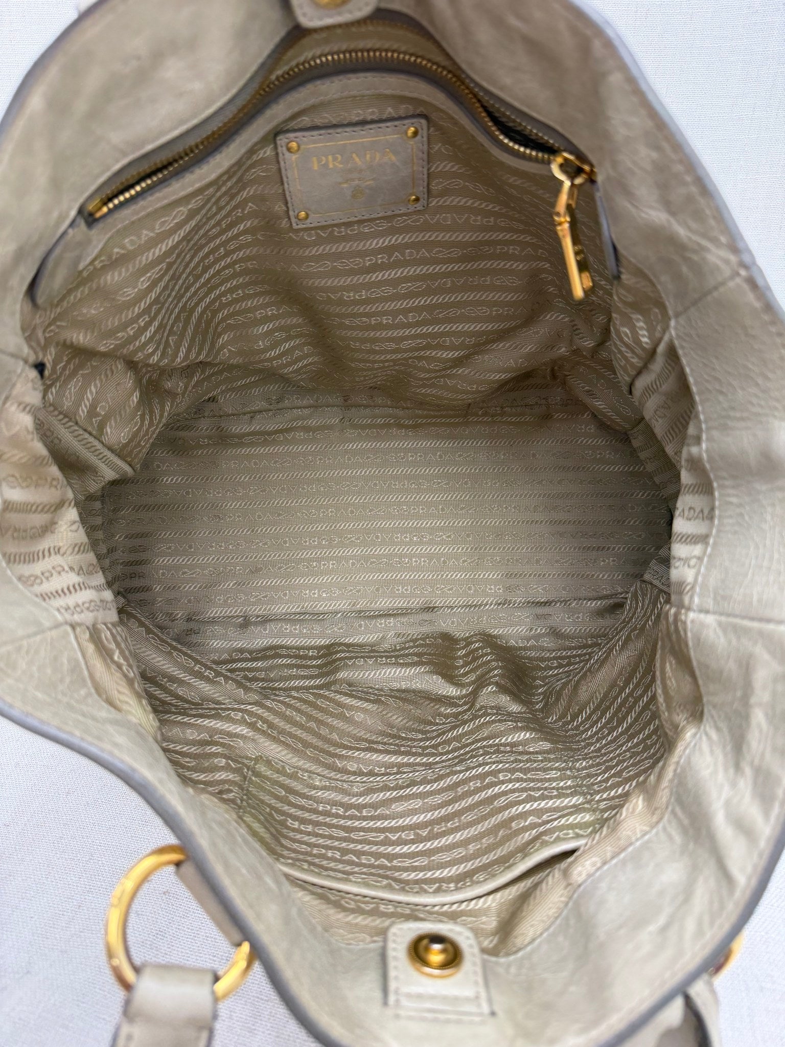 Prada Beige Crinkle Shine Leather 2way Tote Bag