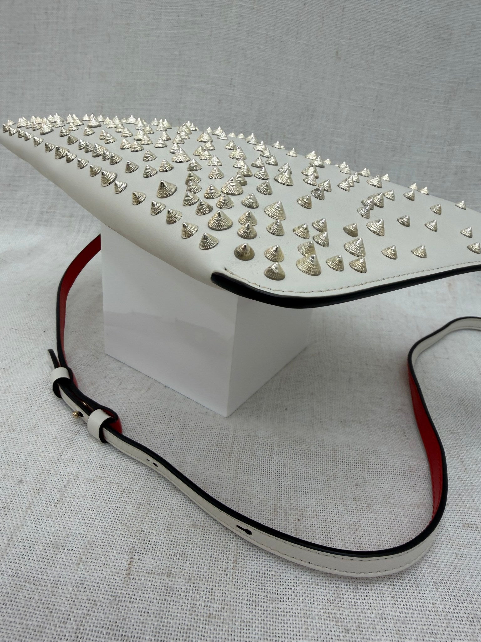 Christian Louboutin White Leather Studded Crossbody