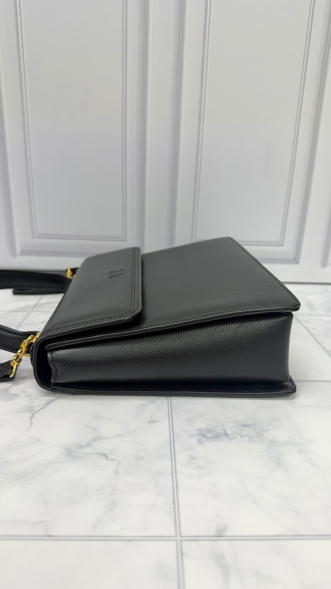 Valentino Black Grained Leather Top Handle Crossbody Bag