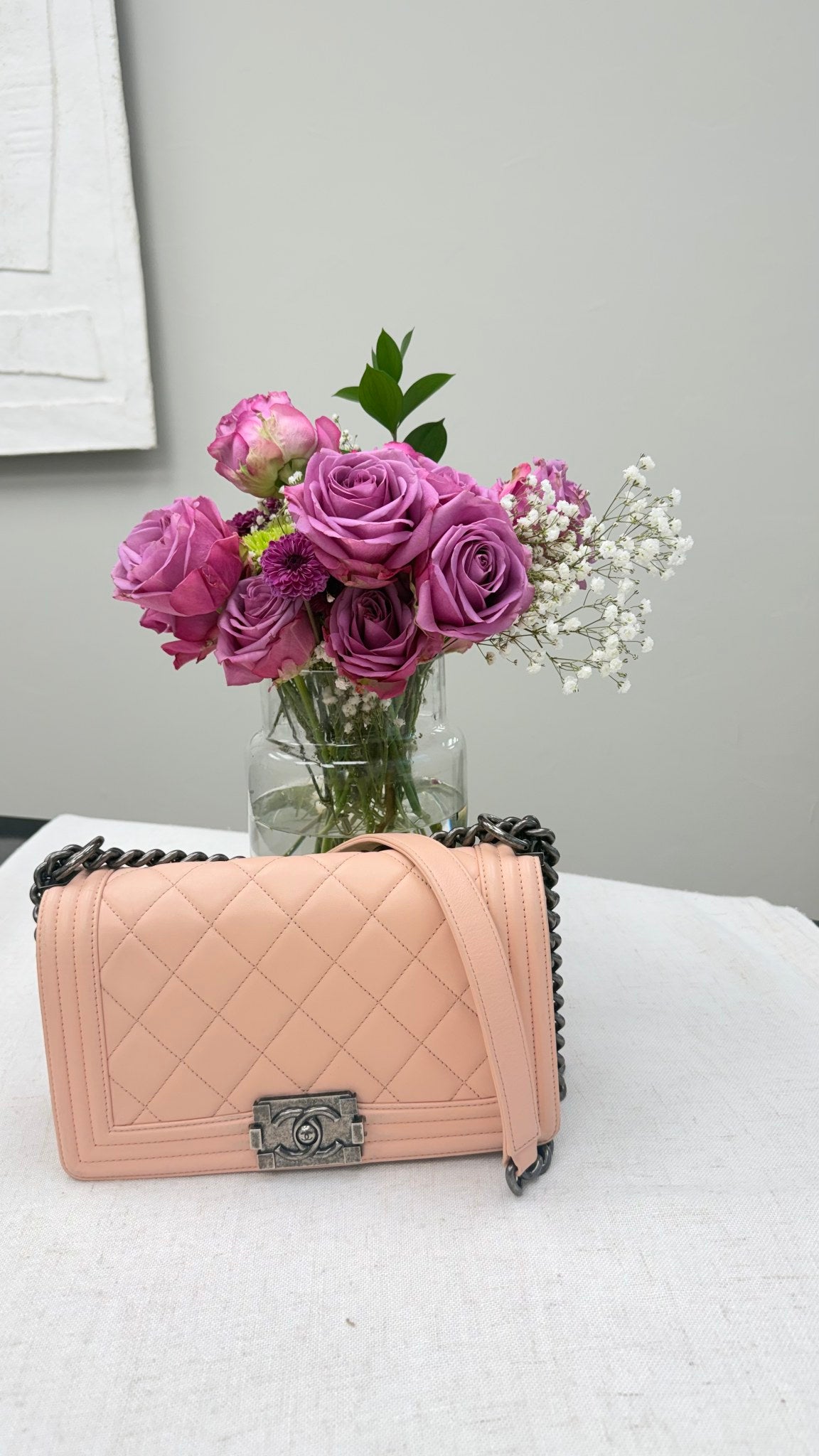 Chanel Light Pink Lambskin Leather Boy Bag