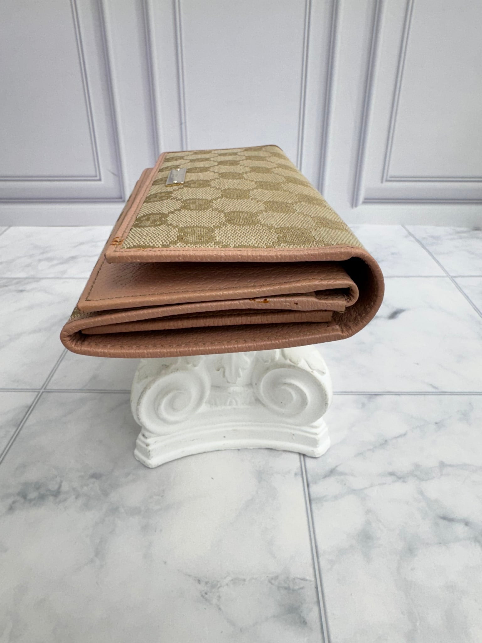 Gucci Beige And Pink GG Monogram Canvas Long Wallet