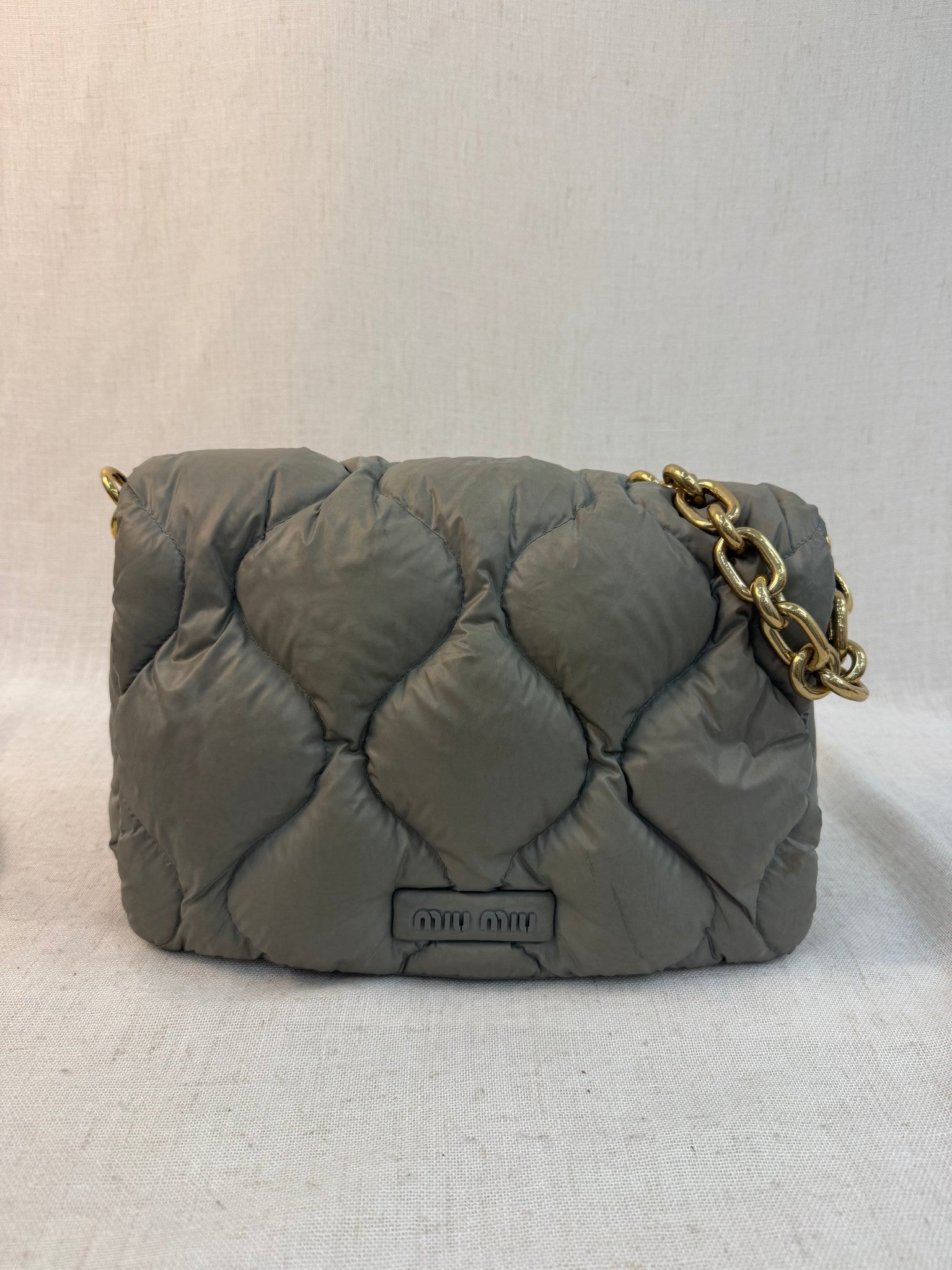 Miu Miu Gray Nylon Puffer Chain Shoulder Bag