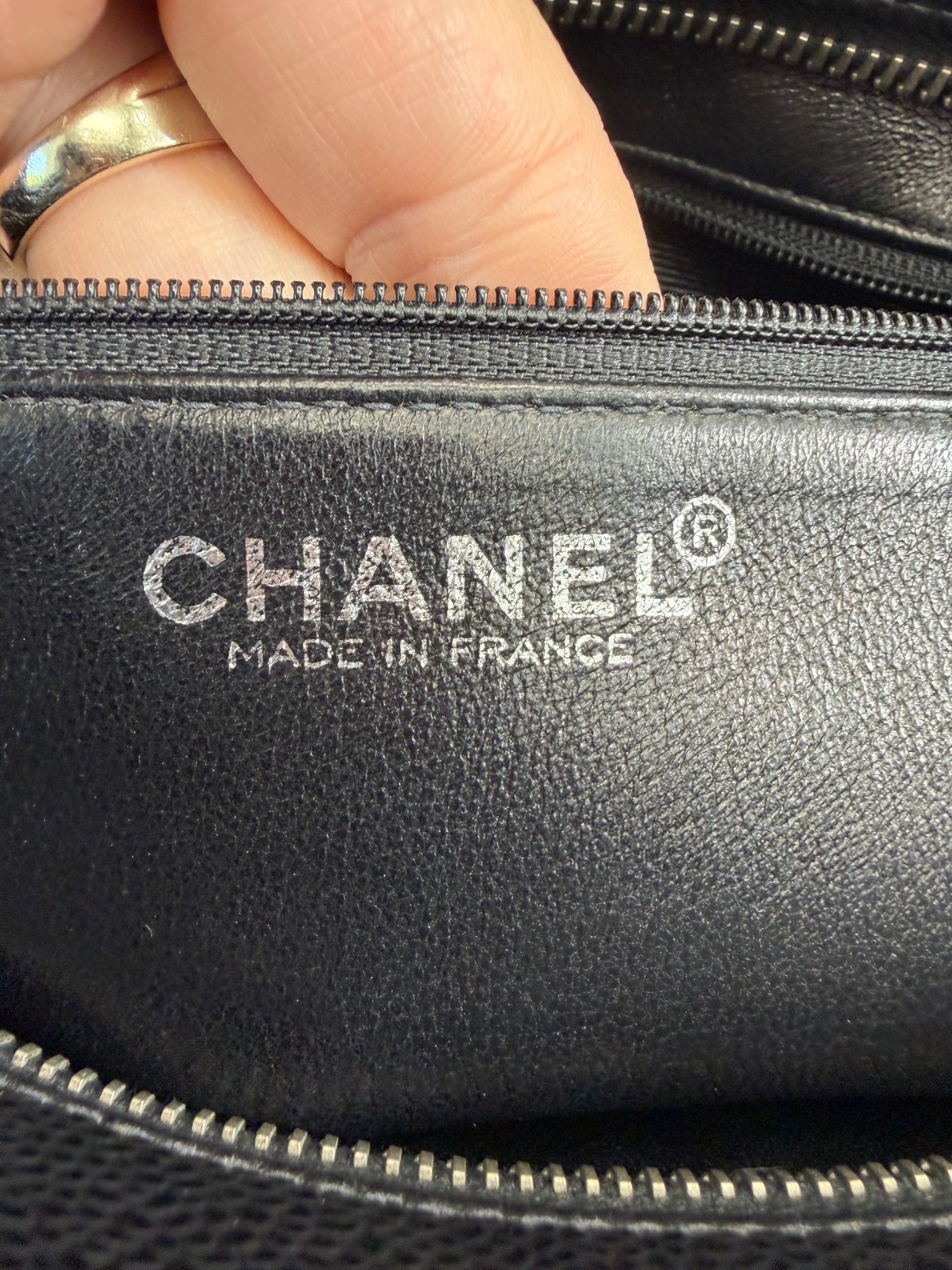 Chanel Black Quilted Caviar Medallion Tote Bag