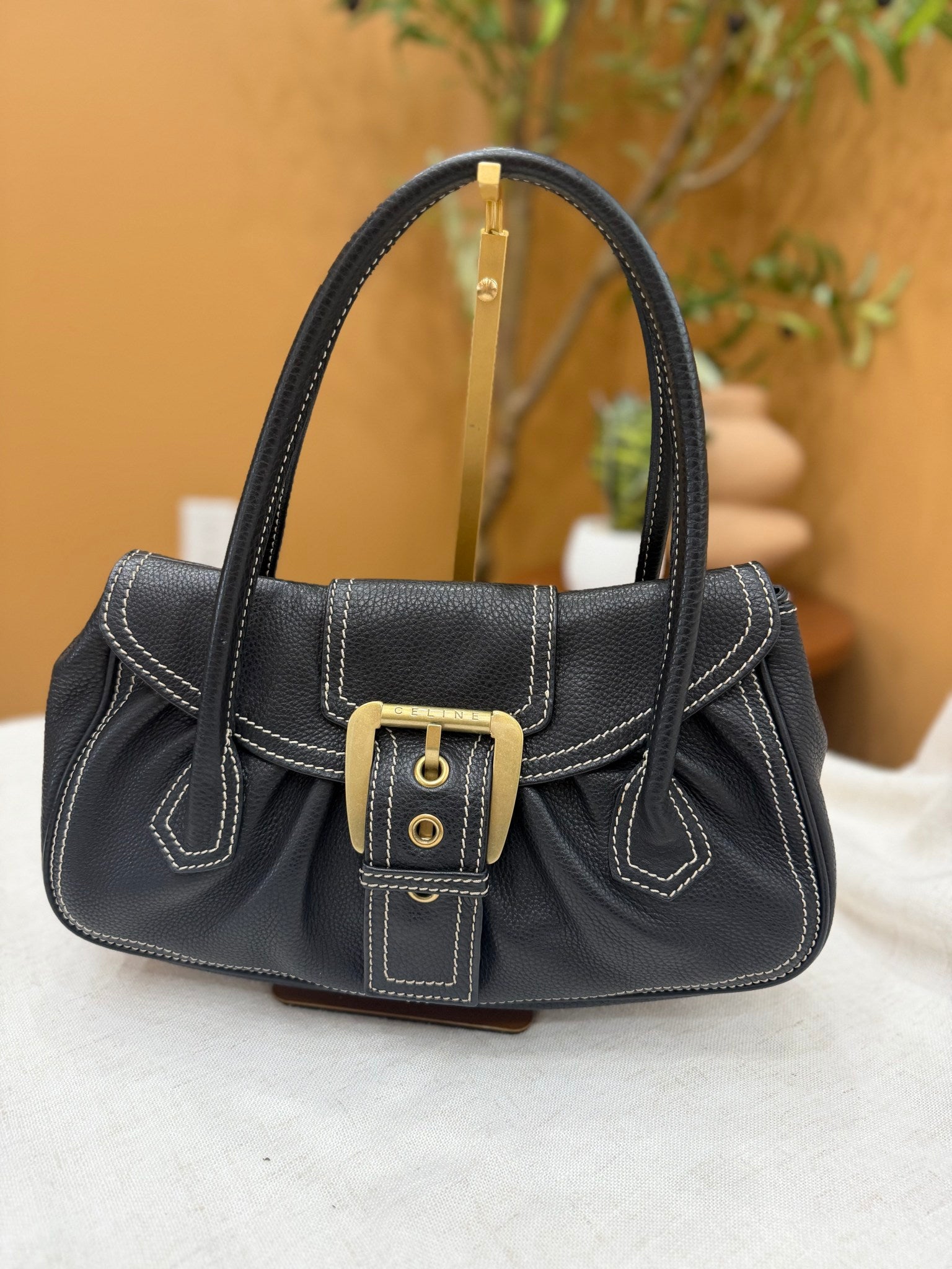 Celine Black Leather Shoulder Bag