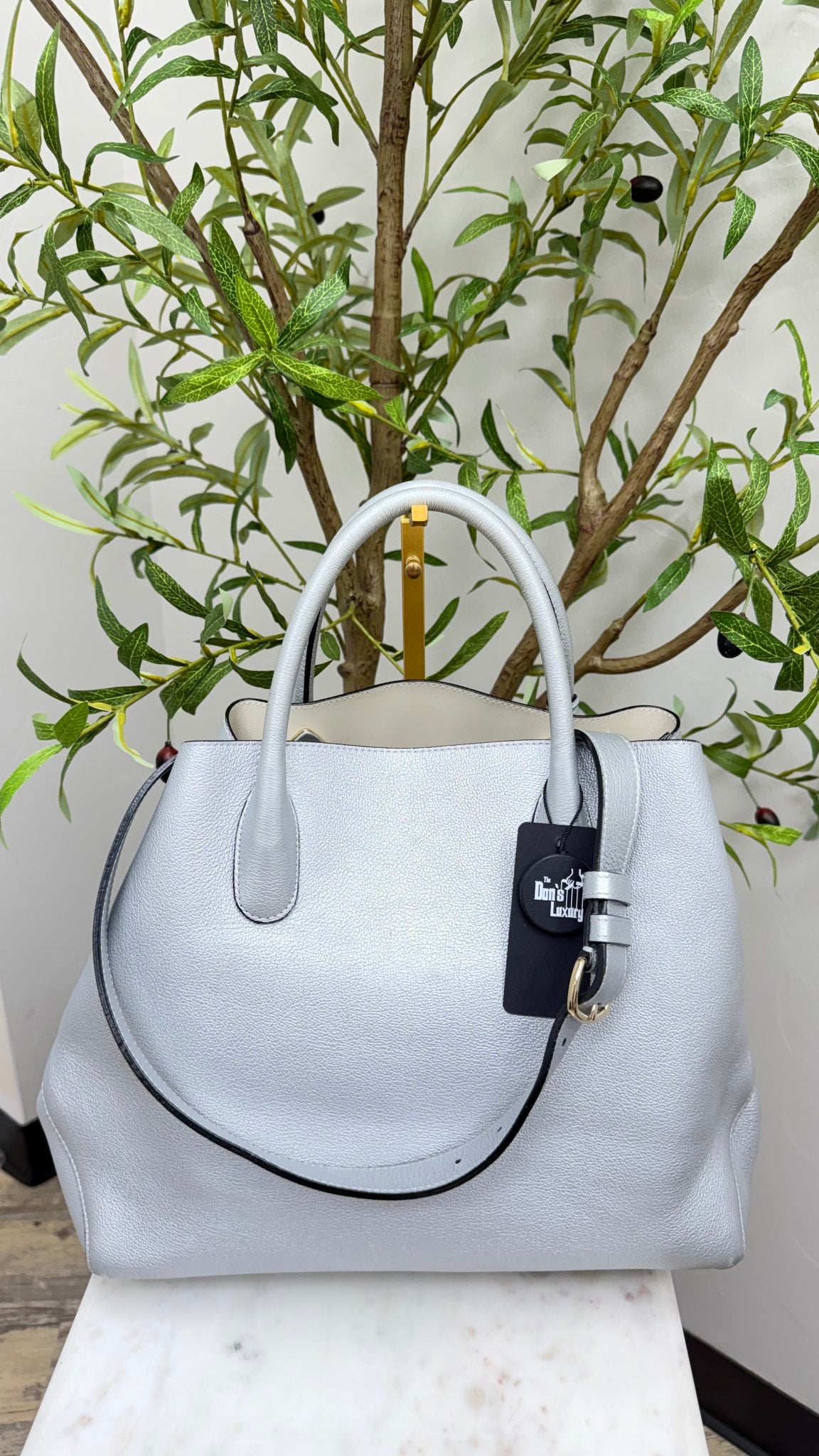 Christian Dior Silver Grained Leather Large Open Bar Tote