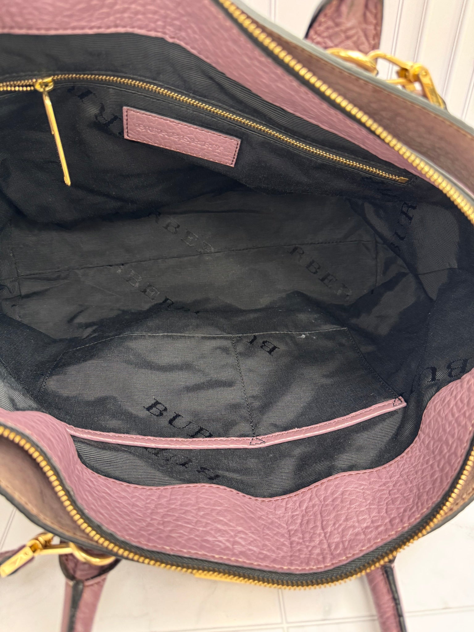 Burberry Purple Pebbled Leather Large 2Way Bag